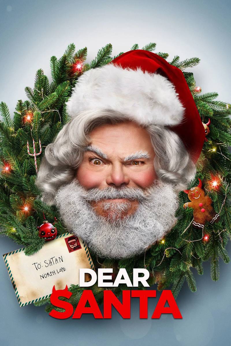 Poster chính thức của phim Phim Hài, Phim Giả Tượng "Ông Già Noel Thân Mến" (Dear Santa - 2024), với sự tham gia của diễn viên Jack Black và Robert Timothy Smith.