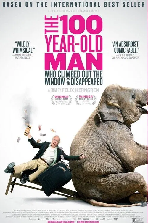 Poster chính thức của phim Phim Phiêu Lưu, Phim Hài "Ông Trăm Tuổi Trèo Qua Cửa Sổ Và Biến Mất" (The 100 Year-Old Man Who Climbed Out the Window and Disappeared - 2013), với sự tham gia của diễn viên Robert Gustafsson và Iwar Wiklander.