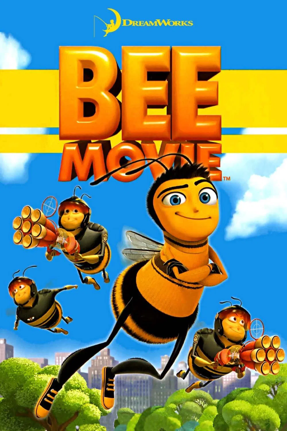 Poster chính thức của phim Phim Gia Đình, Phim Hoạt Hình "Ong Vàng Phiêu Lưu Ký" (Bee Movie - 2007), với sự tham gia của diễn viên Jerry Seinfeld và Renée Zellweger.