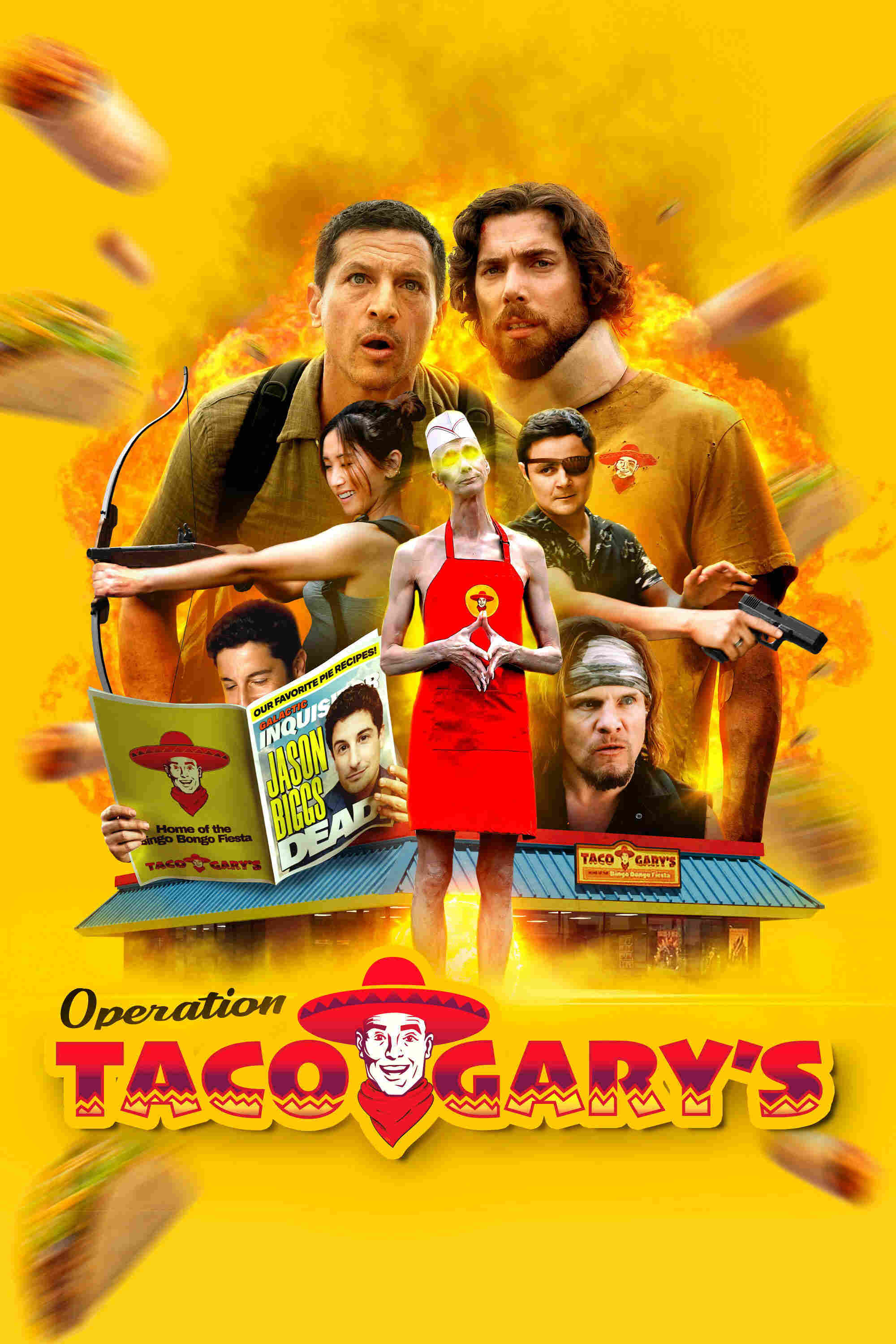 Poster chính thức của phim Phim Hài, Phim Viễn Tưởng "Operation Taco Gary's" (Operation Taco Gary's - 2026), với sự tham gia của diễn viên Simon Rex và Dustin Milligan.