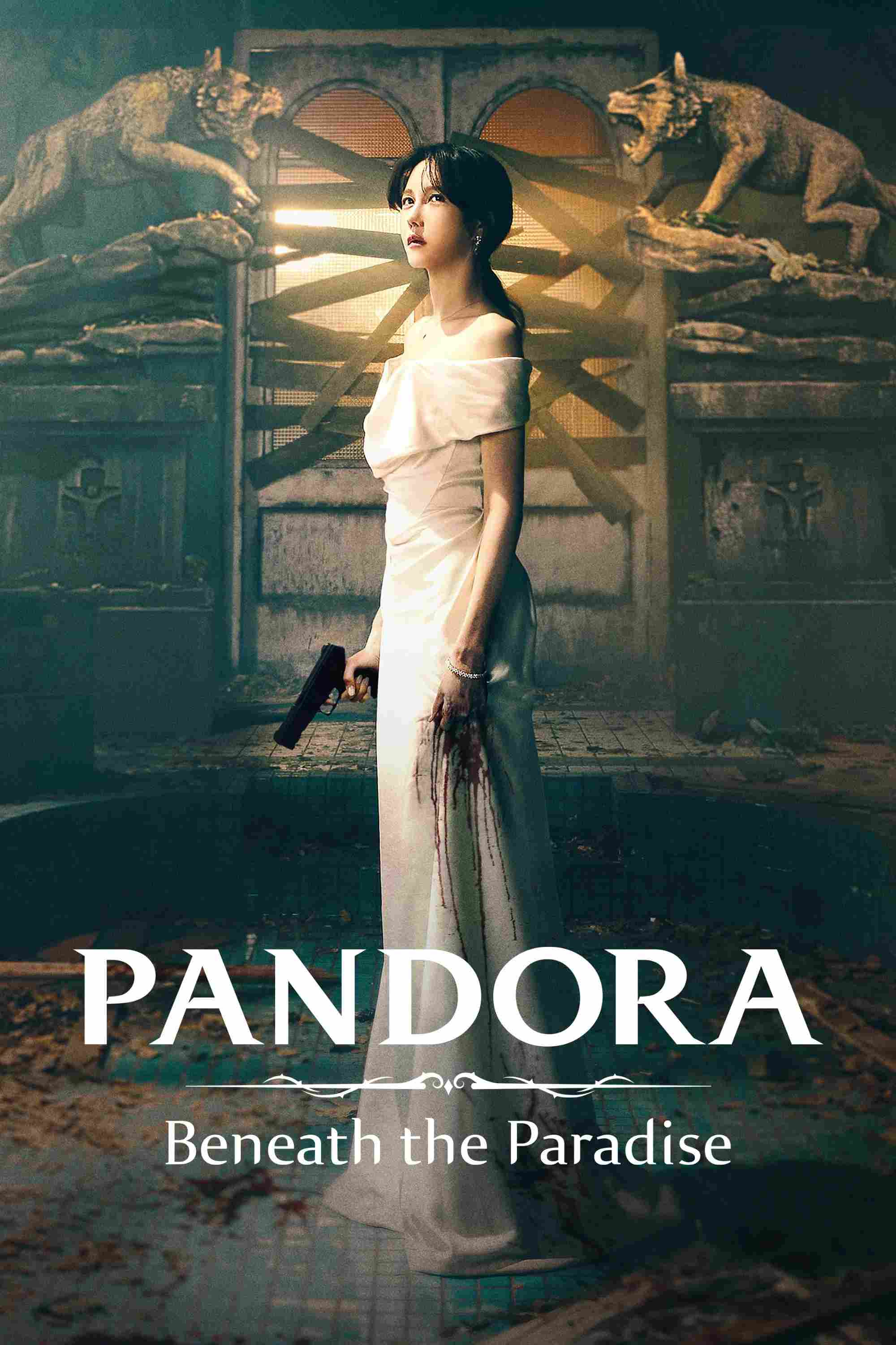 Poster chính thức của phim Phim Tâm Lý, Phim Hành Động & Phiêu Lưu "Pandora Thiên Đường Giả Tạo" (Pandora: Beneath the Paradise - 2023), với sự tham gia của diễn viên Lee Ji-ah và Lee Sang-yun.