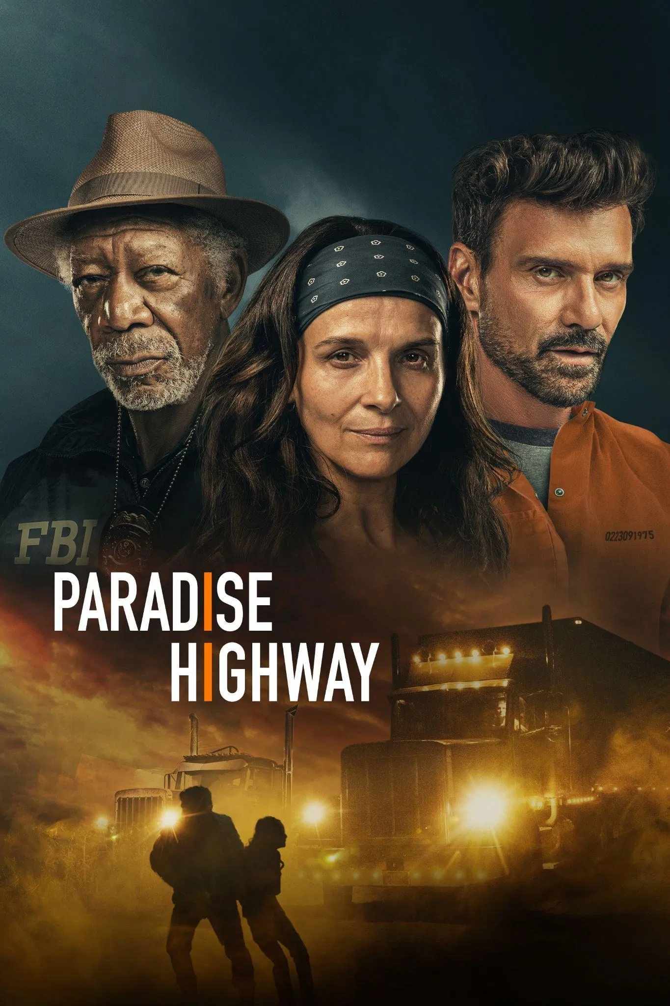 Poster chính thức của phim Phim Giật Gân, Phim Hình Sự "Cao tốc Thiên Đường" (Paradise Highway - 2022), với sự tham gia của diễn viên Juliette Binoche và Frank Grillo.