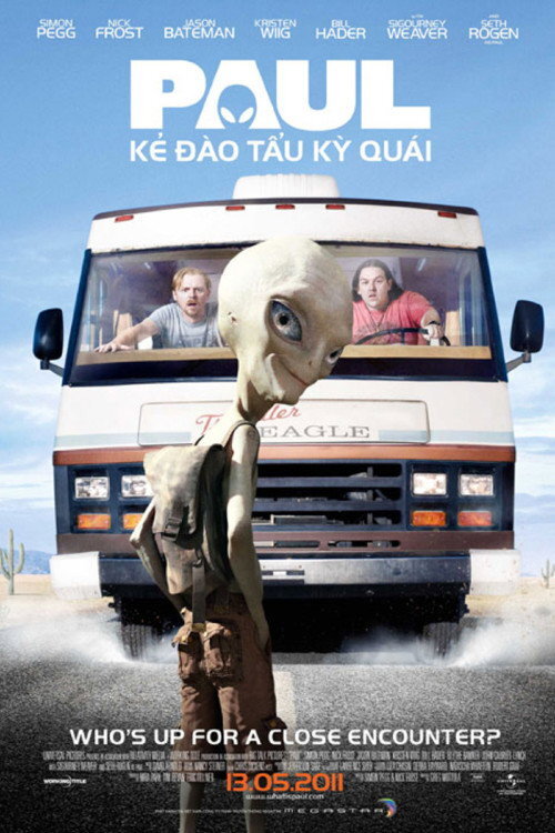 Poster chính thức của phim Phim Phiêu Lưu, Phim Hài "Paul: Kẻ Đào Tẩu Kỳ Quái" (Paul - 2011), với sự tham gia của diễn viên Simon Pegg và Nick Frost.
