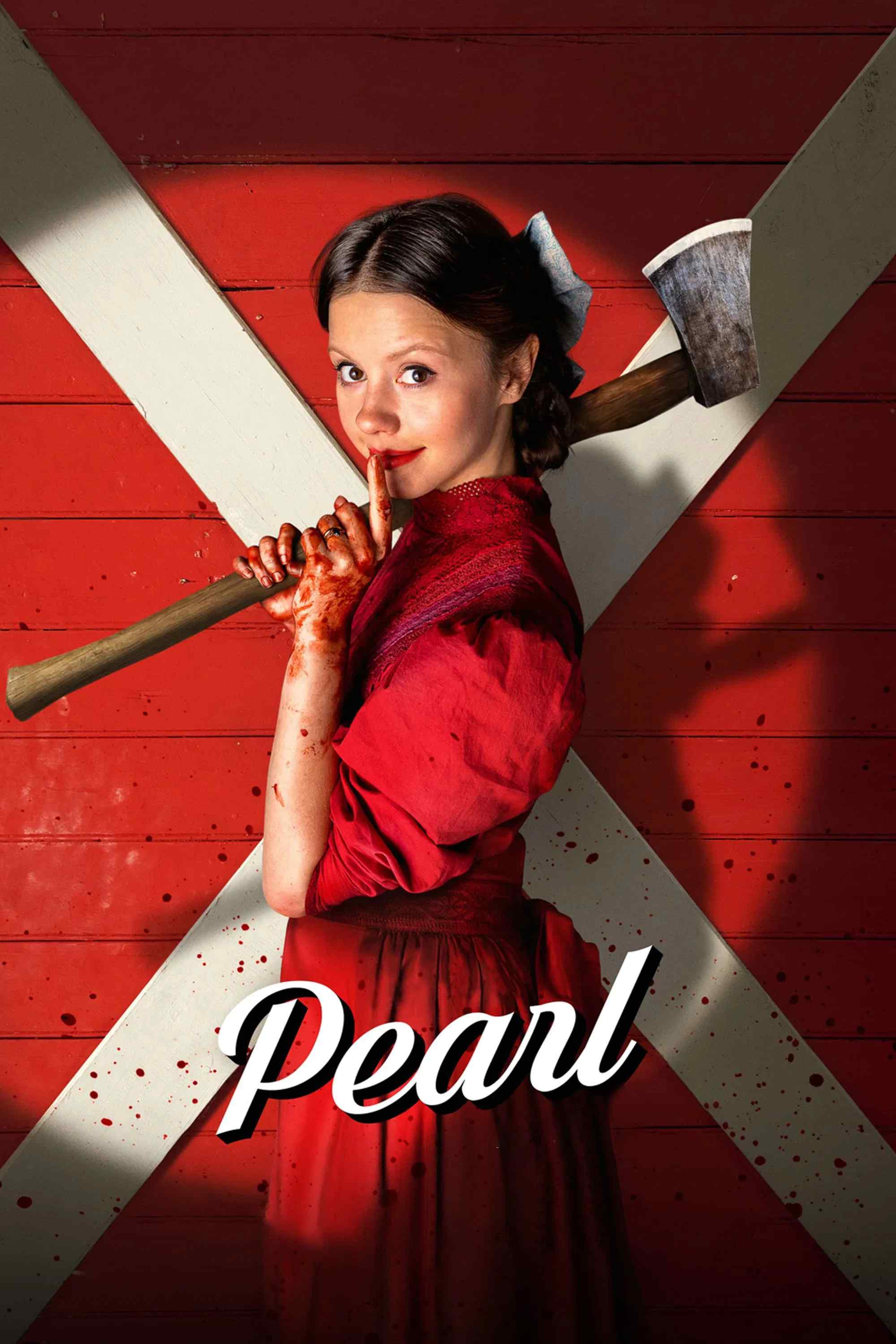Poster chính thức của phim Phim Kinh Dị, Phim Giật Gân "Pearl" (Pearl - 2022), với sự tham gia của diễn viên Mia Goth và David Corenswet.