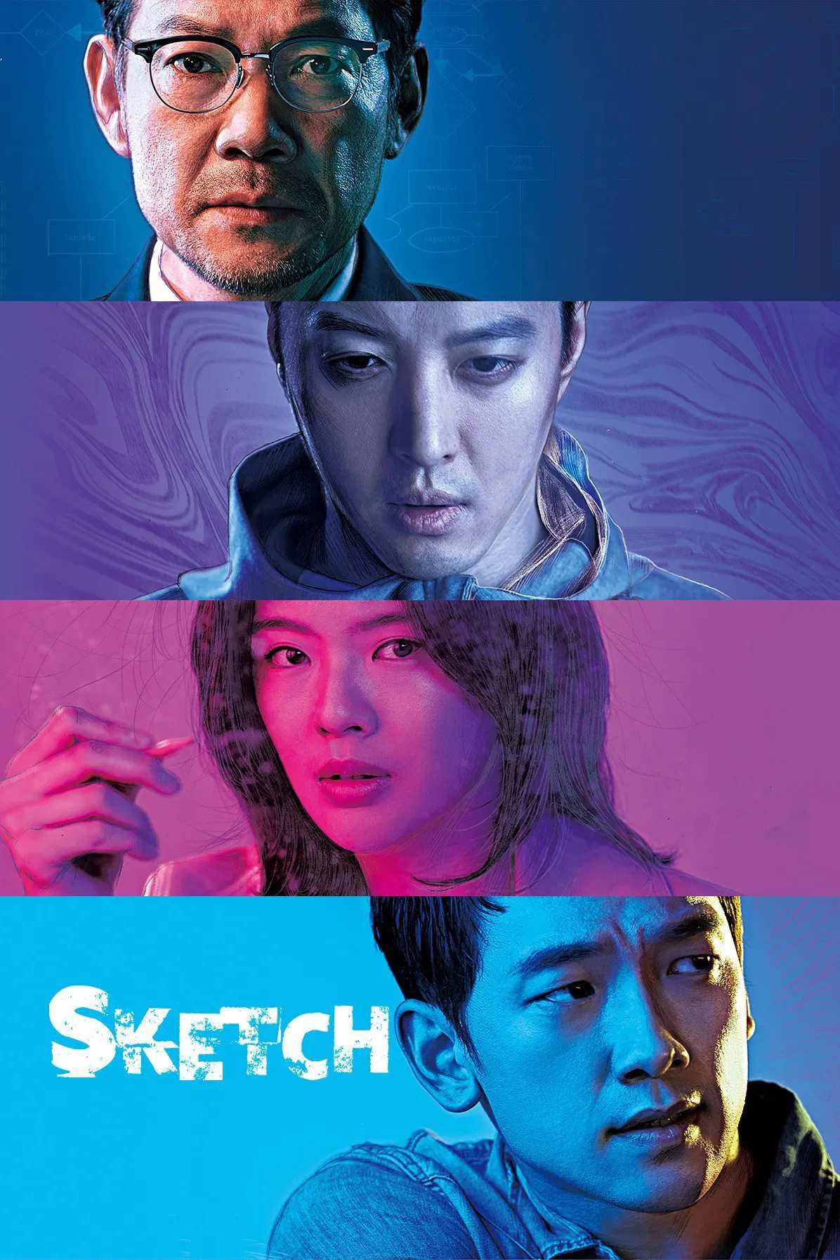 Poster chính thức của phim Phim Bí Ẩn, Phim Tâm Lý "Phác Họa Kẻ Sát Nhân" (Sketch - 2018), với sự tham gia của diễn viên Rain và Lee Sun-bin.