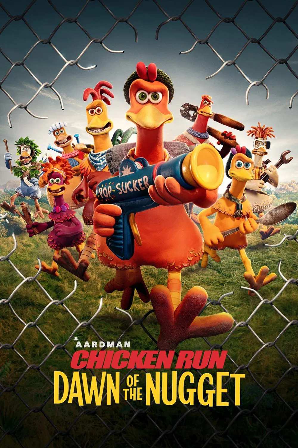 Poster chính thức của phim Phim Gia Đình, Phim Hoạt Hình "Phi đội gà bay 2: Âm mưu gà nugget" (Chicken Run: Dawn of the Nugget - 2023), với sự tham gia của diễn viên Thandiwe Newton và Zachary Levi.