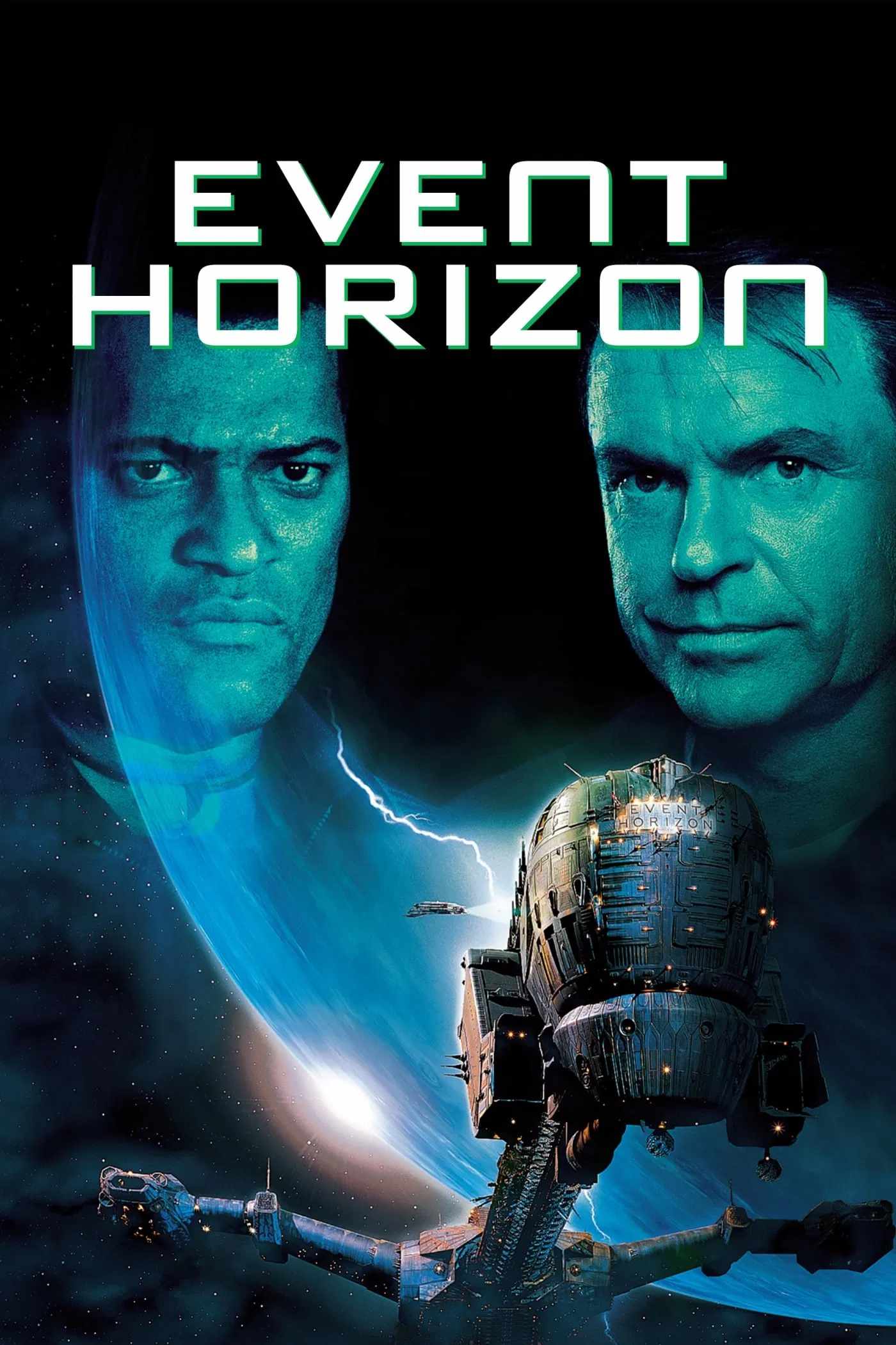 Poster chính thức của phim Phim Kinh Dị, Phim Viễn Tưởng "Phi Thuyền Mất Tích" (Event Horizon - 1997), với sự tham gia của diễn viên Laurence Fishburne và Sam Neill.