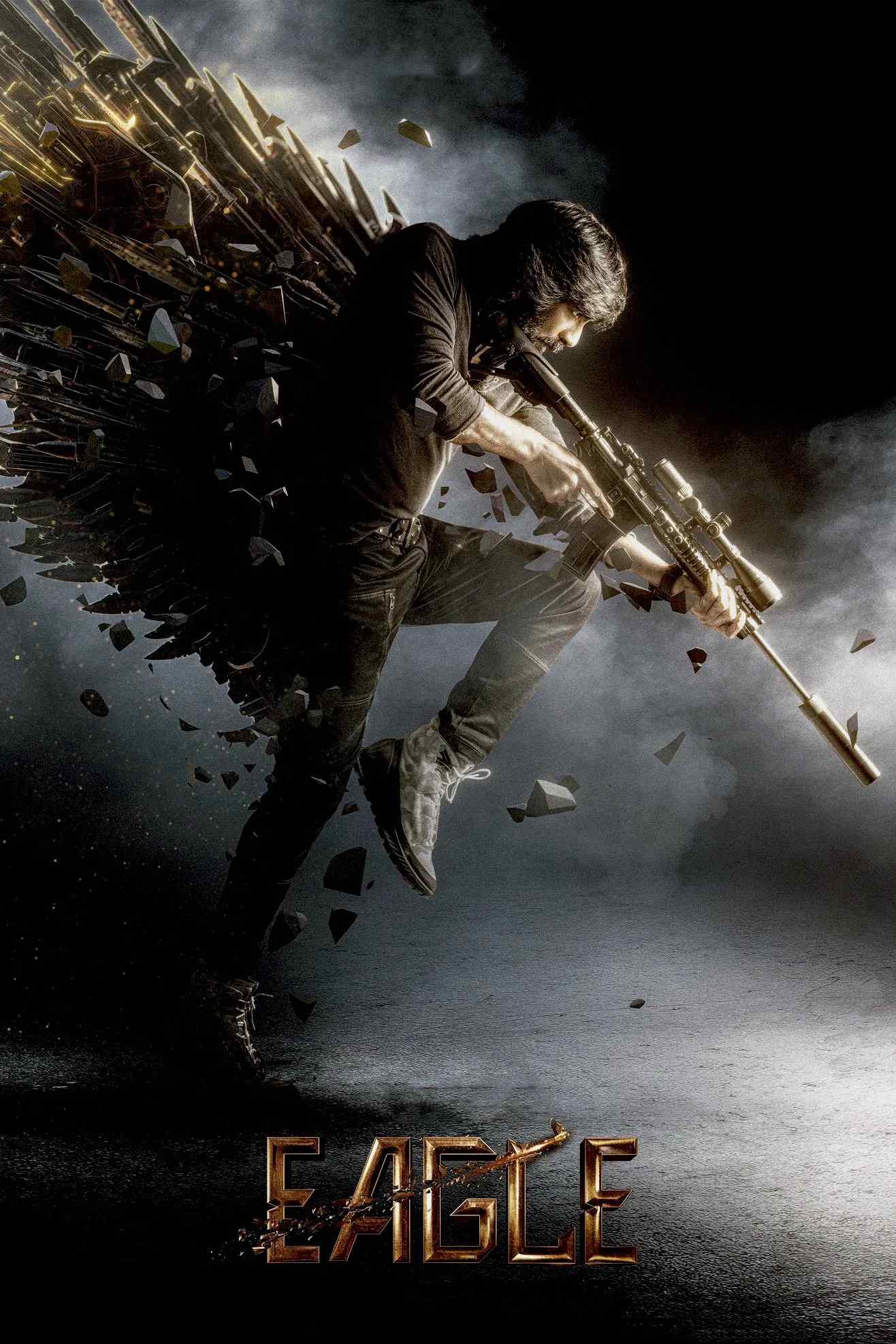 Poster chính thức của phim Phim Hành Động, Phim Giật Gân "Phi Ưng" (Eagle - 2024), với sự tham gia của diễn viên Ravi Teja và Anupama Parameswaran.