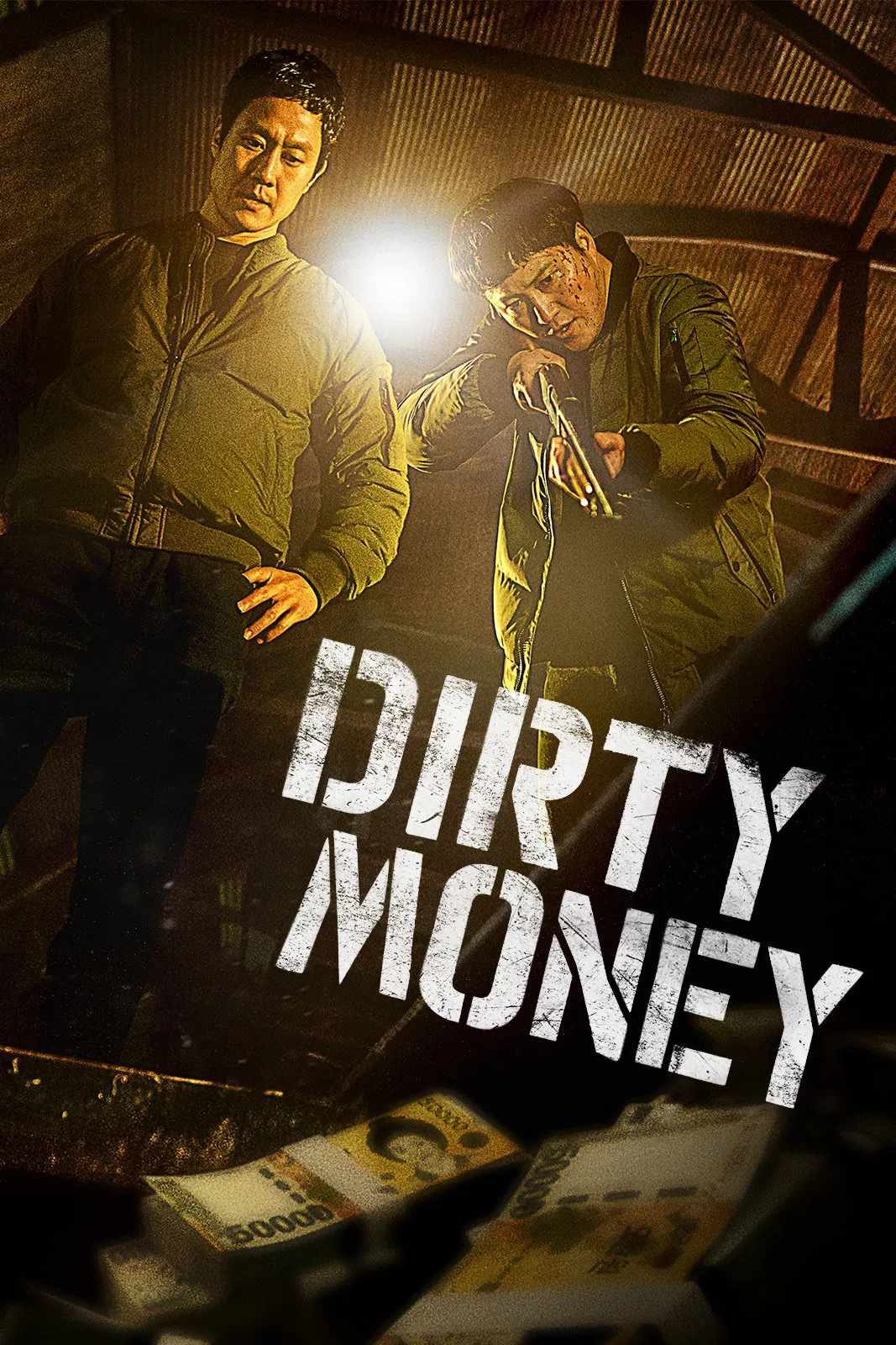 Poster chính thức của phim Phim Hình Sự, Phim Hành Động "Phi Vụ Tiền Bẩn" (Dirty Money - 2024), với sự tham gia của diễn viên Jung Woo và Kim Dae-myung.