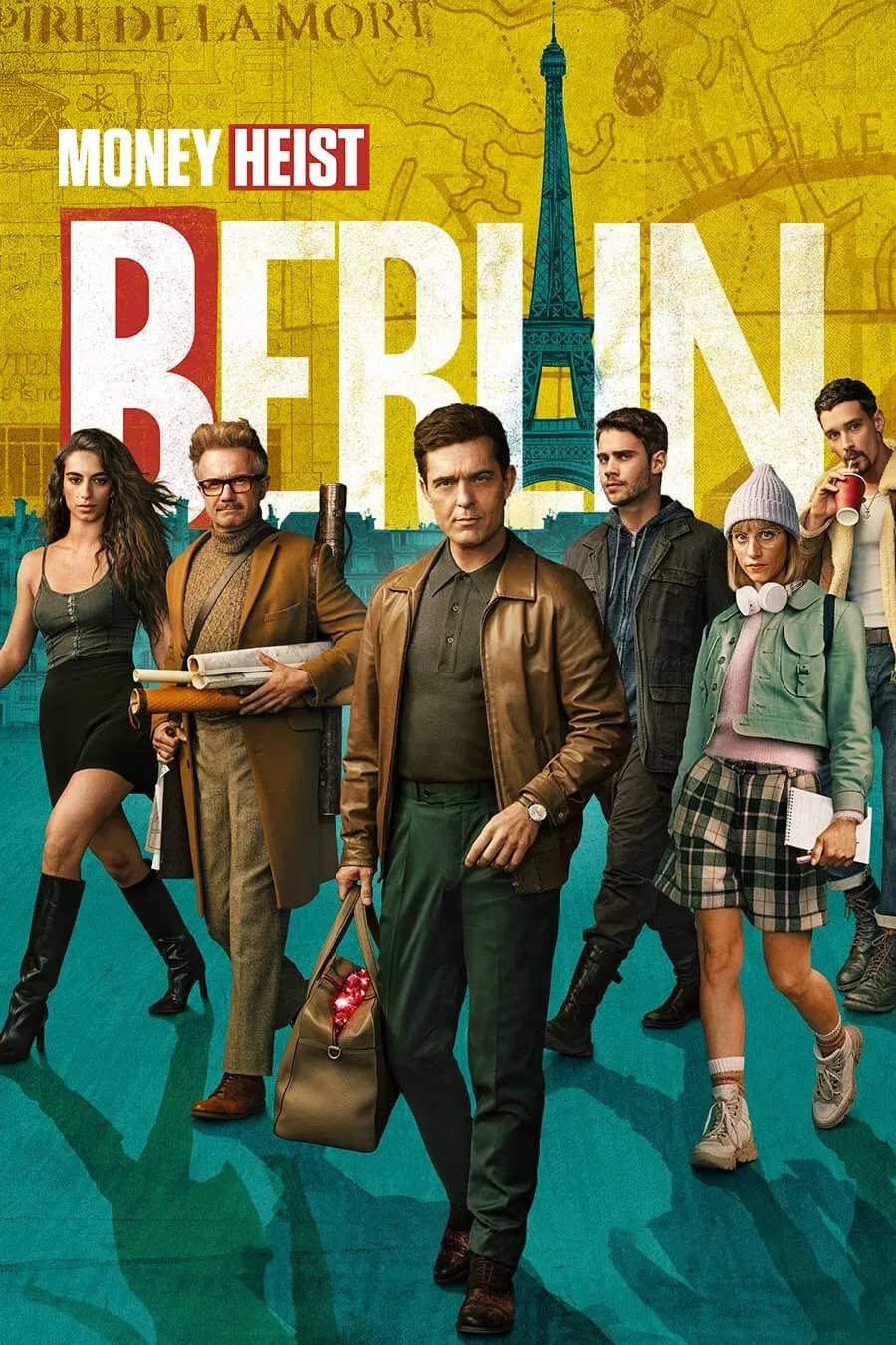 Poster chính thức của phim Phim Tâm Lý, Phim Hành Động & Phiêu Lưu "Phi Vụ Triệu Đô: Berlin" (Berlin - 2023), với sự tham gia của diễn viên Pedro Alonso và Samantha Siqueiros.