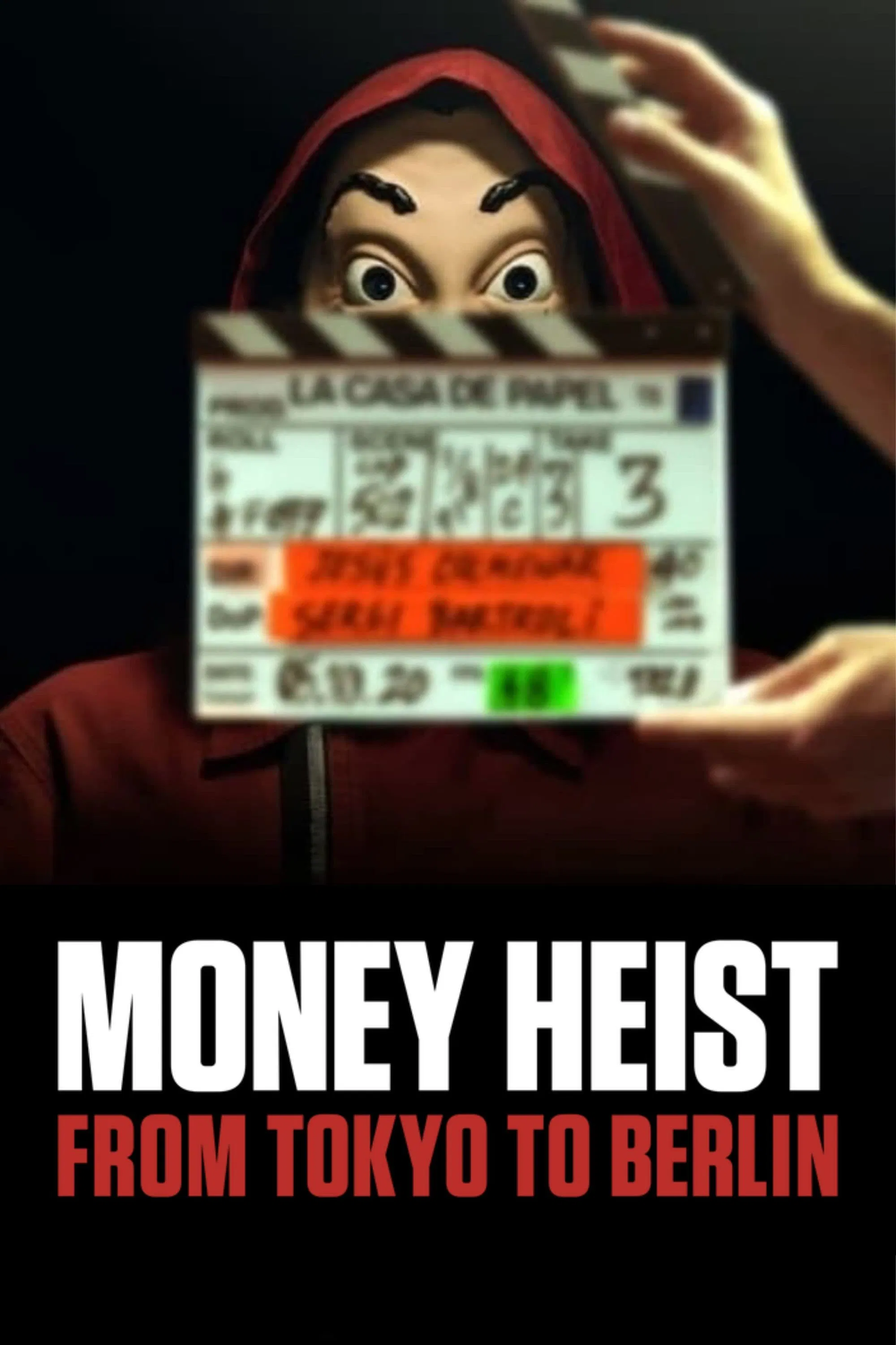 Poster chính thức của phim Phim Tài Liệu "Phi vụ triệu đô: Từ Tokyo đến Berlin" (Money Heist: From Tokyo to Berlin - 2021), với sự tham gia của diễn viên Úrsula Corberó và Álvaro Morte.