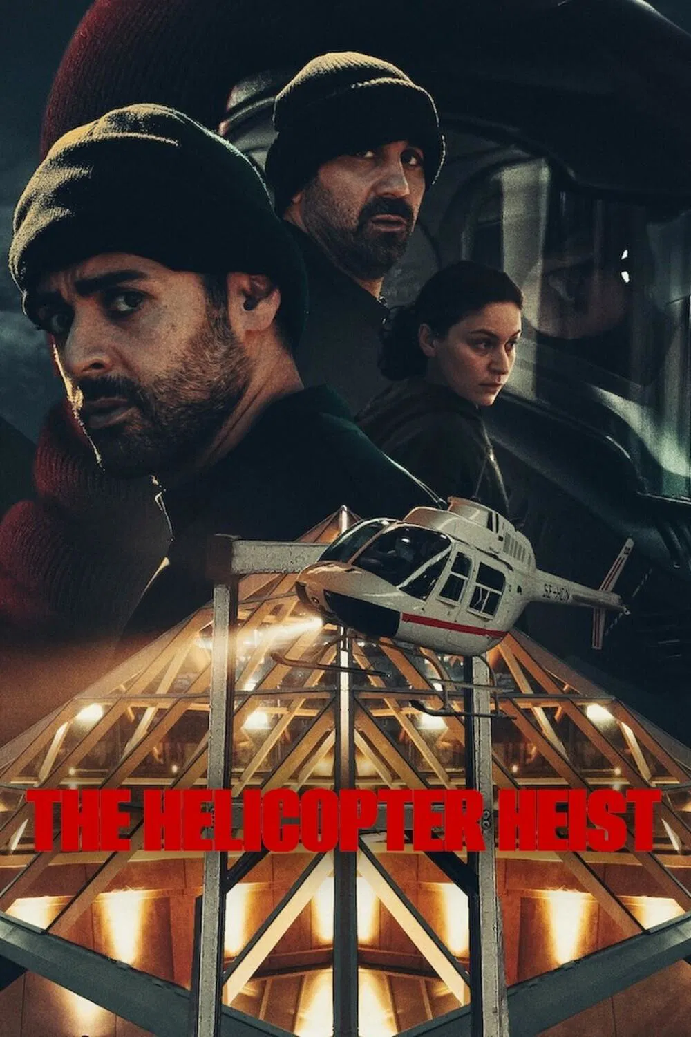 Poster chính thức của phim Phim Hành Động & Phiêu Lưu, Phim Tâm Lý "Phi Vụ Trực Thăng" (The Helicopter Heist - 2024), với sự tham gia của diễn viên Mahmut Suvakci và Ardalan Esmaili.
