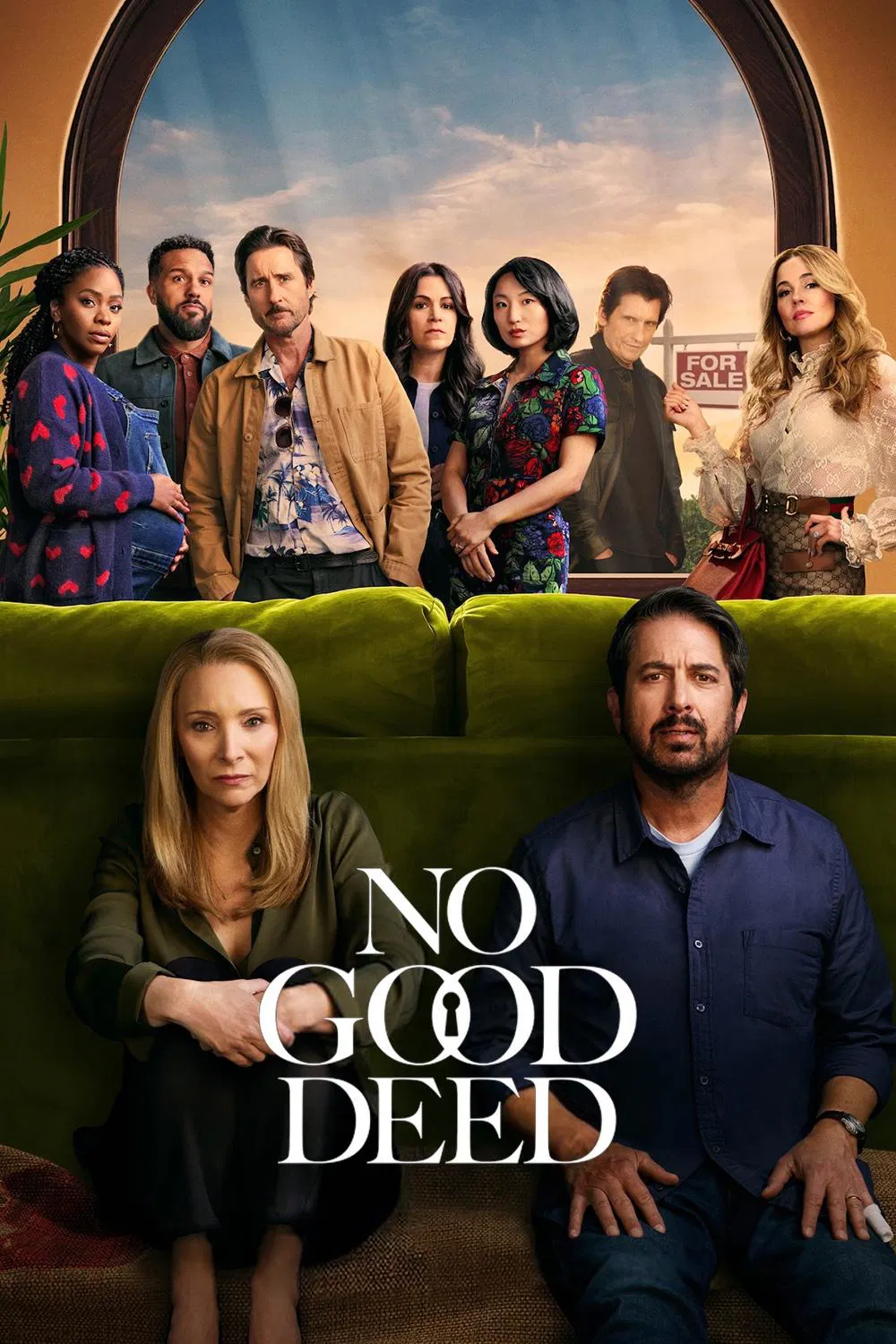 Poster chính thức của phim Phim Tâm Lý, Phim Hài "Phía sau mặt tiền" (No Good Deed - 2024), với sự tham gia của diễn viên Ray Romano và Lisa Kudrow.