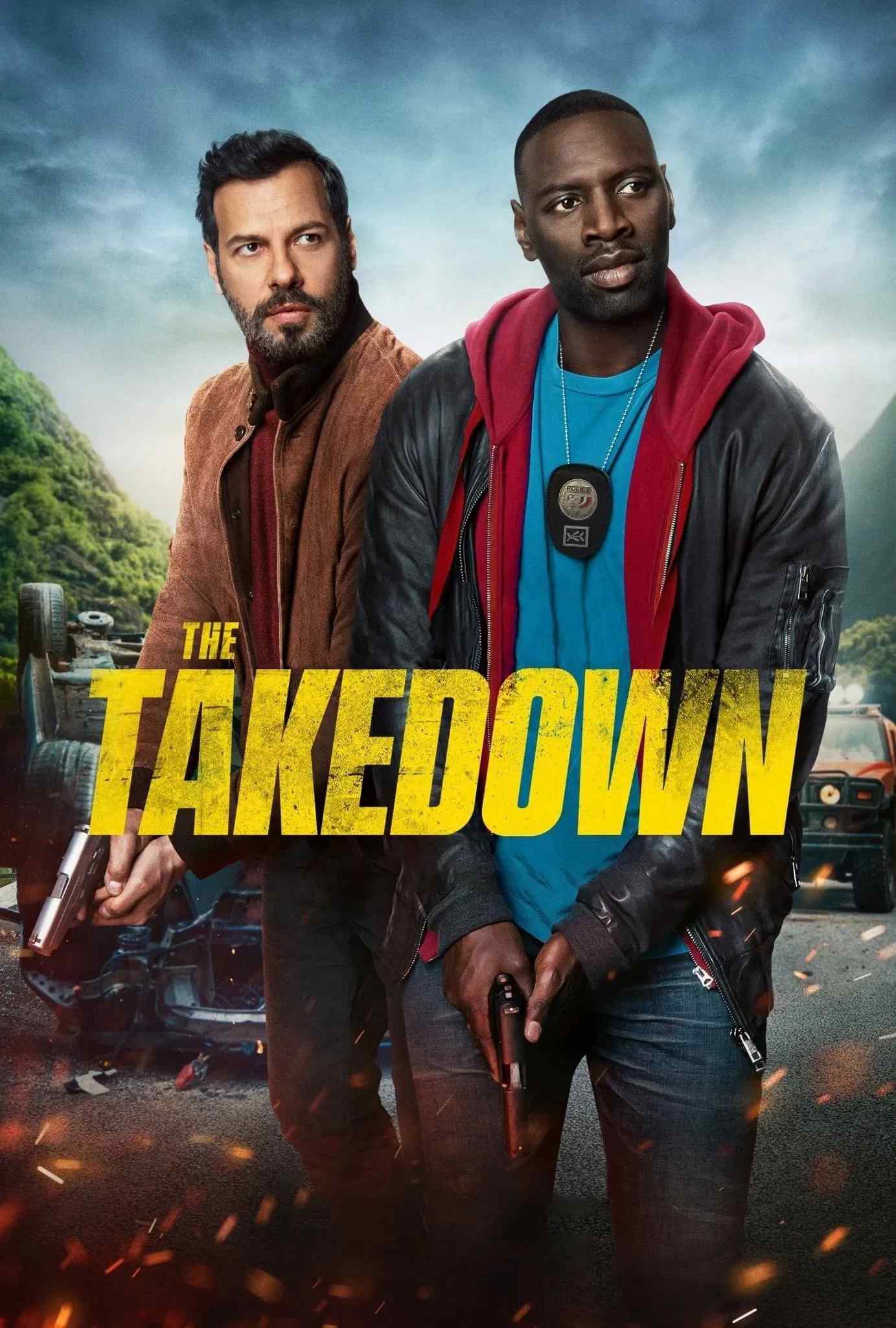 Poster chính thức của phim Phim Hài, Phim Hành Động "Phía xa đại lộ 2" (The Takedown - 2022), với sự tham gia của diễn viên Omar Sy và Laurent Lafitte.