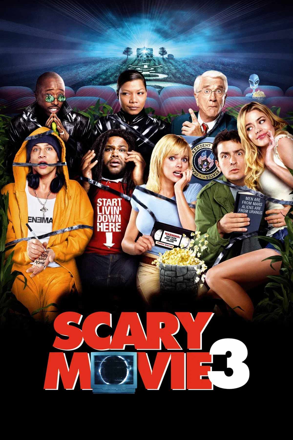 Poster chính thức của phim Phim Hài "Phim Kinh Dị 3" (Scary Movie 3 - 2003), với sự tham gia của diễn viên Anna Faris và Simon Rex.