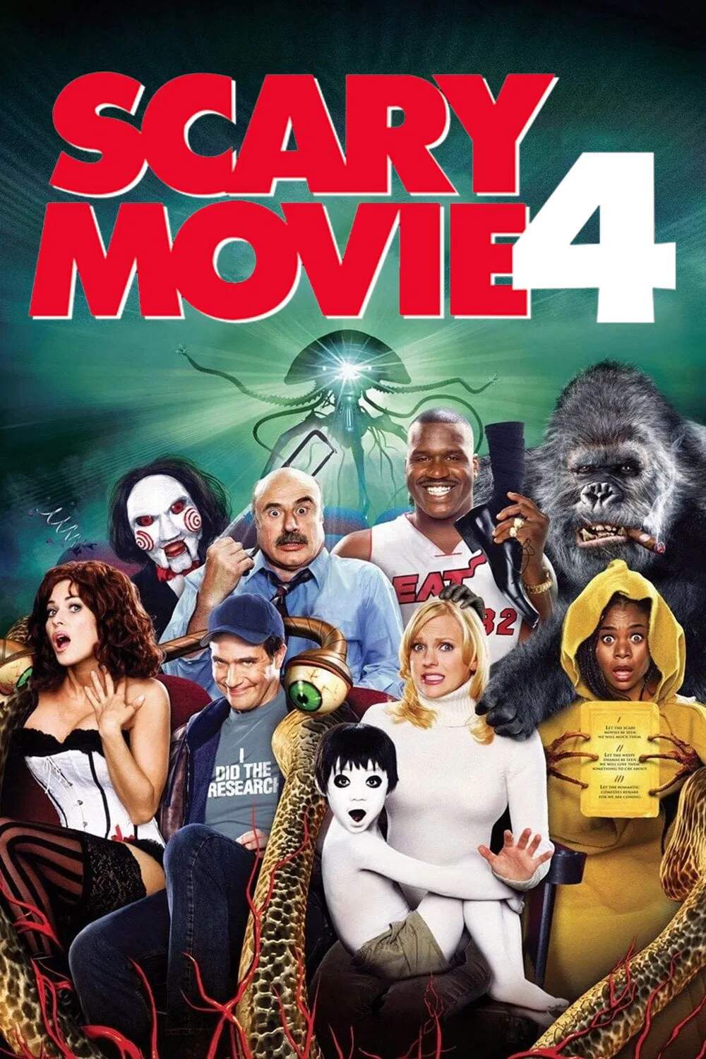 Poster chính thức của phim Phim Hài "Phim Kinh Dị Hài Mỹ 4" (Scary Movie 4 - 2006), với sự tham gia của diễn viên Anna Faris và Regina Hall.