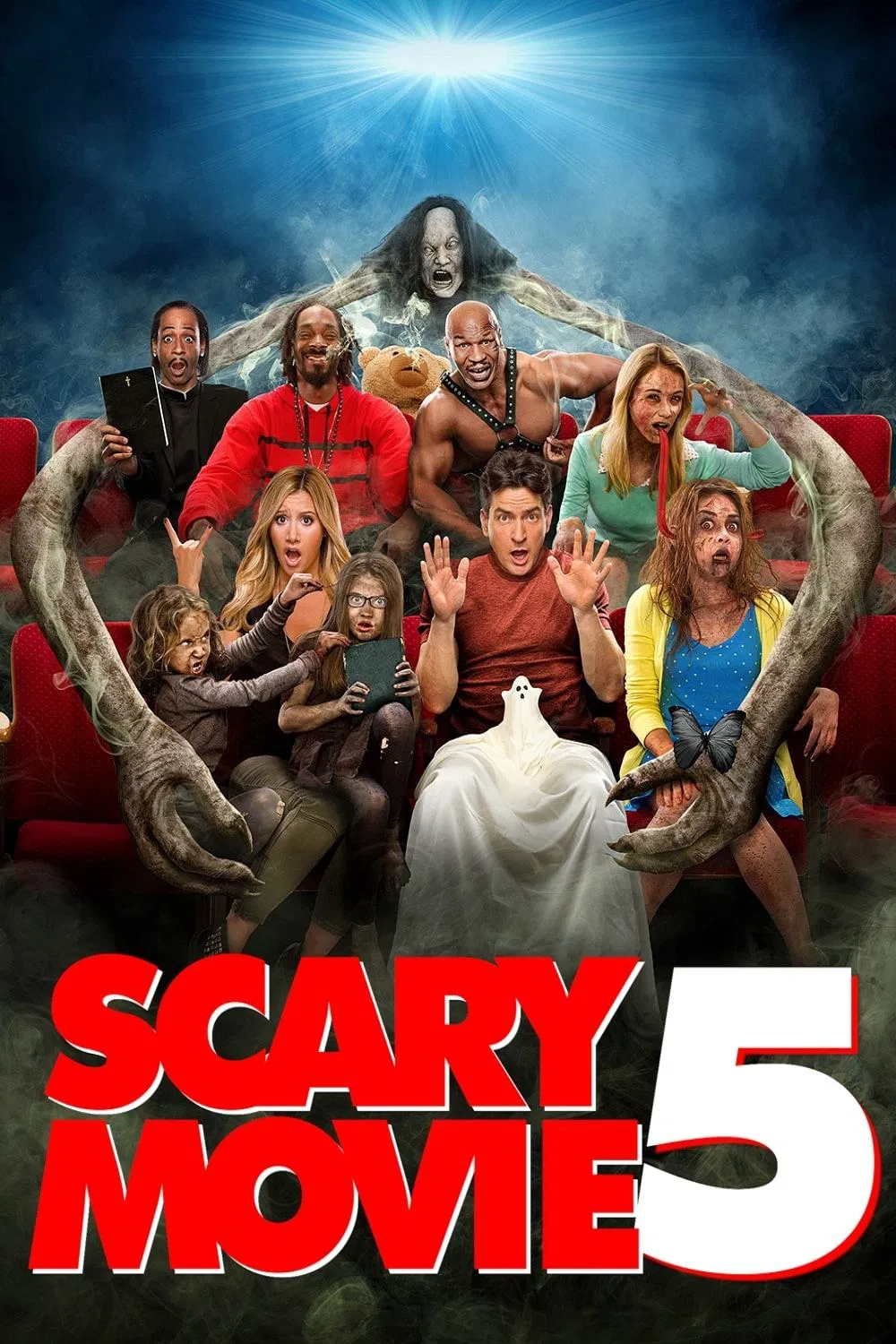 Poster chính thức của phim Phim Hài "Phim Kinh Dị Hài Mỹ 5" (Scary Movie 5 - 2013), với sự tham gia của diễn viên Ashley Tisdale và Simon Rex.