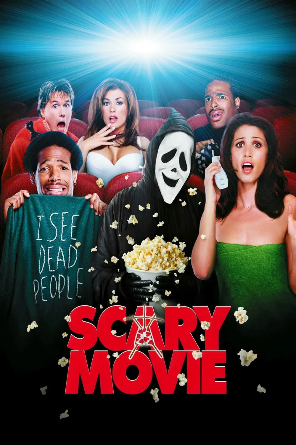 Poster chính thức của phim Phim Hài "Phim kinh dị" (Scary Movie - 2000), với sự tham gia của diễn viên Anna Faris và Jon Abrahams.