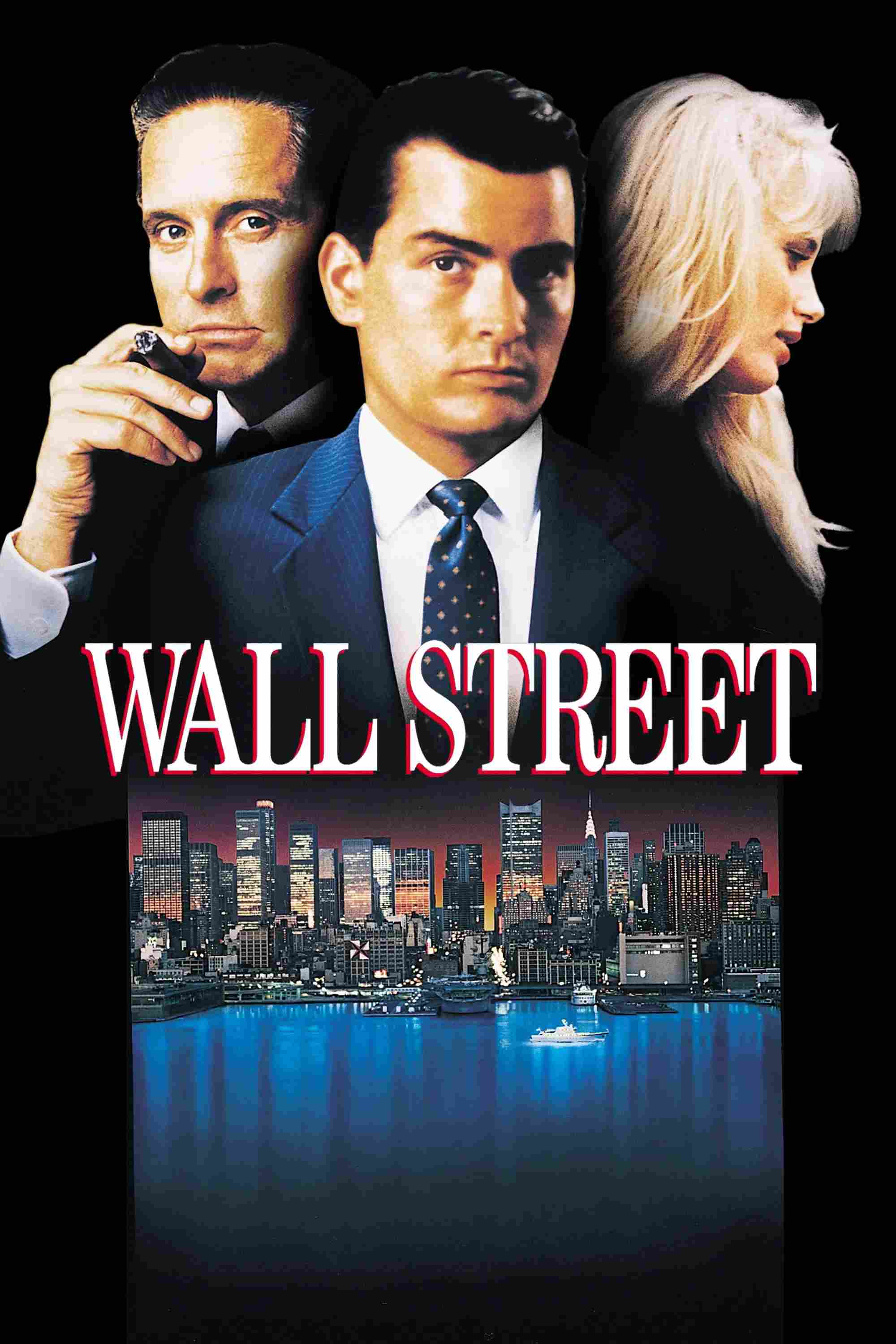 Poster chính thức của phim Phim Hình Sự, Phim Tâm Lý "Phố Wall" (Wall Street - 1987), với sự tham gia của diễn viên Michael Douglas và Charlie Sheen.