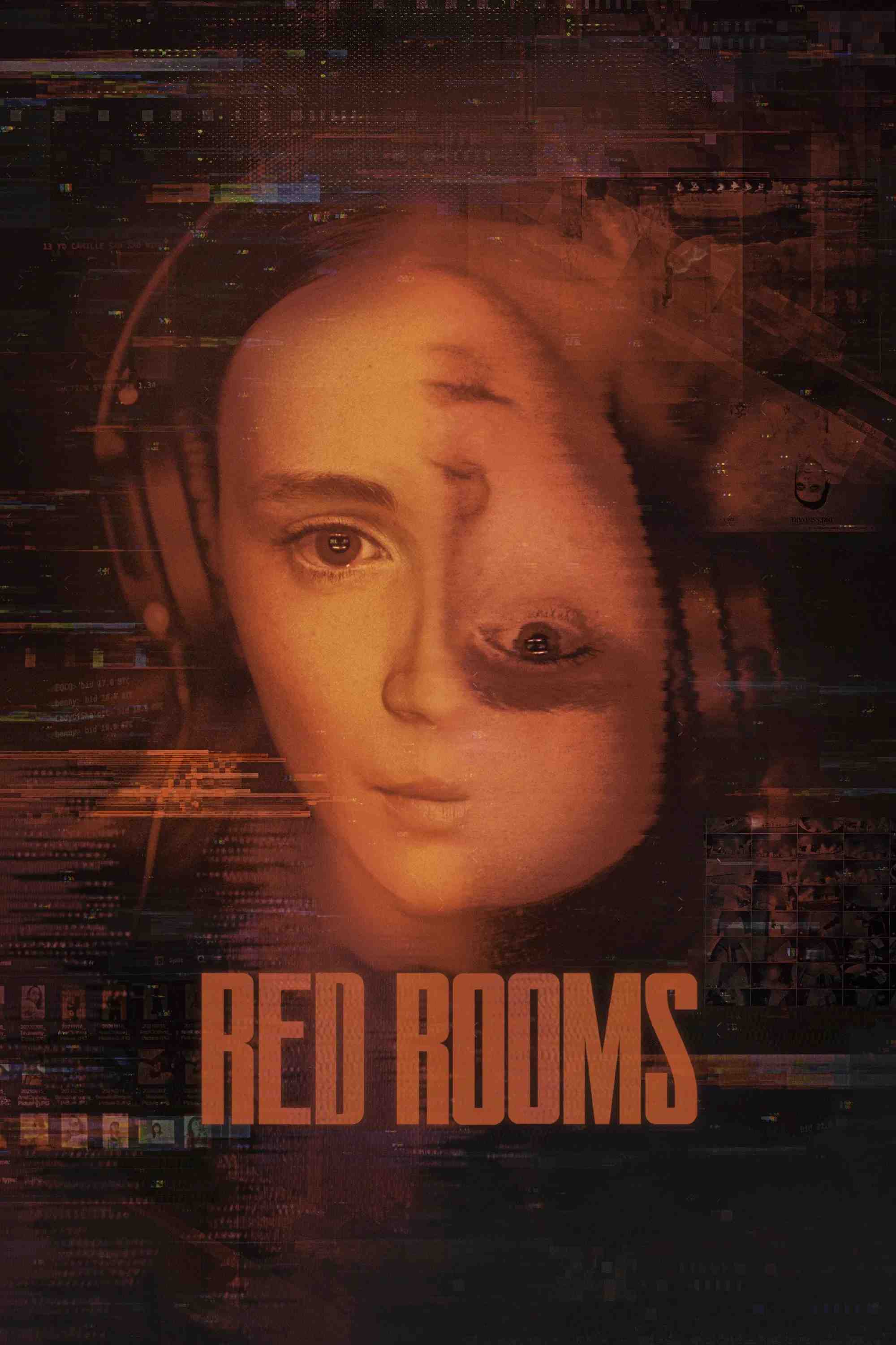 Poster chính thức của phim Phim Giật Gân, Phim Hình Sự "Phòng Đỏ" (Red Rooms - 2023), với sự tham gia của diễn viên Juliette Gariépy và Laurie Babin.