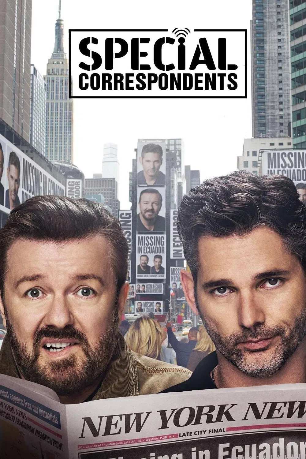 Poster chính thức của phim Phim Hài "Phóng viên đặc biệt" (Special Correspondents - 2016), với sự tham gia của diễn viên Ricky Gervais và Eric Bana.