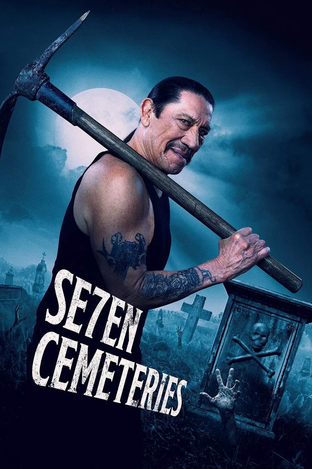 Poster chính thức của phim Phim Kinh Dị, Phim Hành Động "Phù Thủy Hồi Sinh" (Seven Cemeteries - 2024), với sự tham gia của diễn viên Danny Trejo và Efren Ramirez.