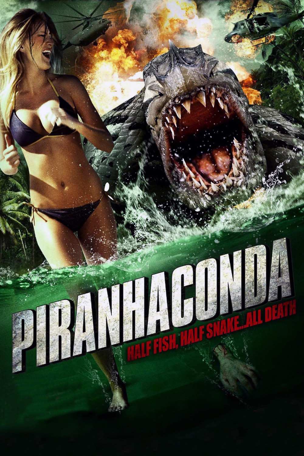 Poster chính thức của phim Phim Kinh Dị, Phim Viễn Tưởng "Piranhaconda" (Piranhaconda - 2012), với sự tham gia của diễn viên Michael Madsen và Rachel Hunter.