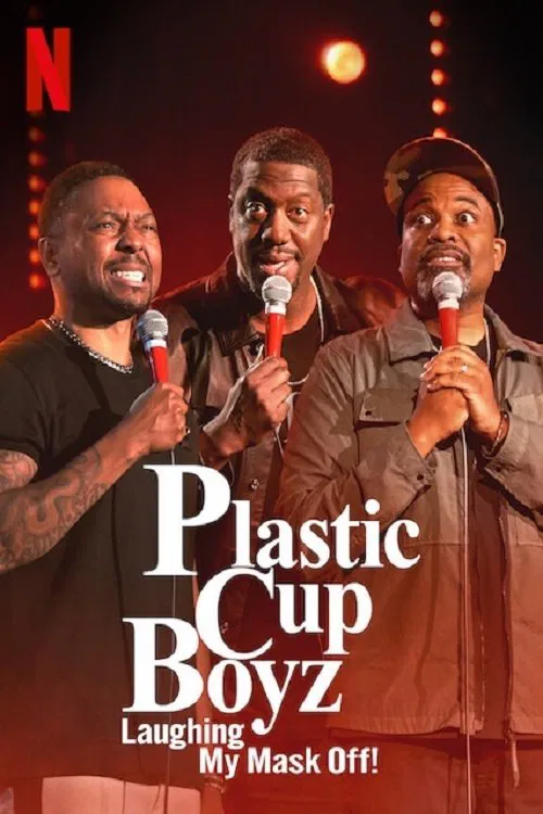 Poster chính thức của phim Phim Hài, Talkshow "Plastic Cup Boyz: Cười rớt quai hàm!" (Plastic Cup Boyz: Laughing My Mask Off! - 2021), với sự tham gia của diễn viên Joey Wells và Na'im Lynn.