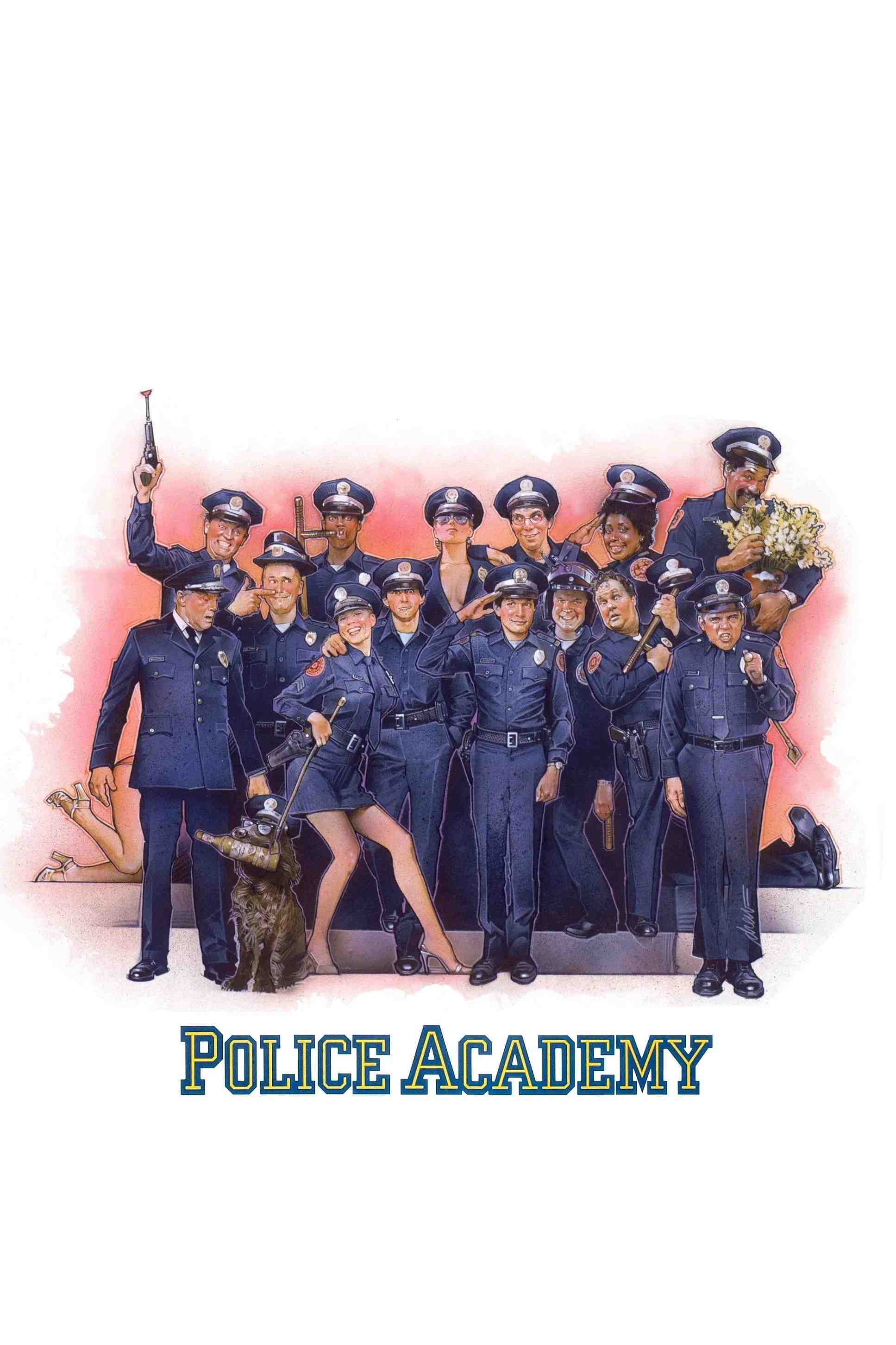 Poster chính thức của phim Phim Hài, Phim Hình Sự "Police Academy" (Police Academy - 1984), với sự tham gia của diễn viên Steve Guttenberg và Kim Cattrall.