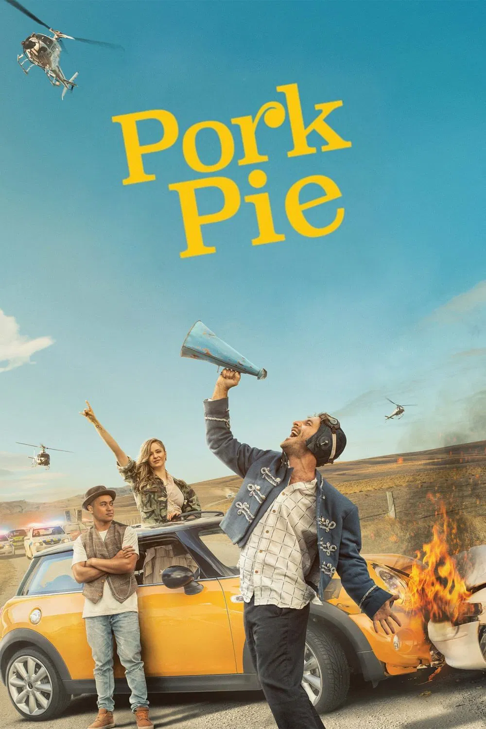 Poster chính thức của phim Phim Hành Động, Phim Hài "Pork Pie" (Pork Pie - 2017), với sự tham gia của diễn viên Dean O'Gorman và James Rolleston.
