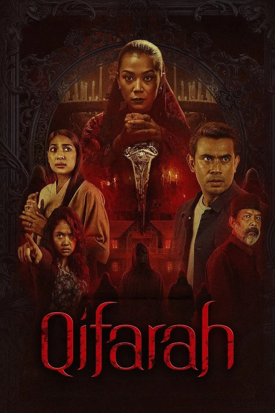 Poster chính thức của phim Phim Kinh Dị, Phim Giật Gân "Qifarah" (Qifarah - 2025), với sự tham gia của diễn viên Remy Ishak và Sharifah Sakinah.