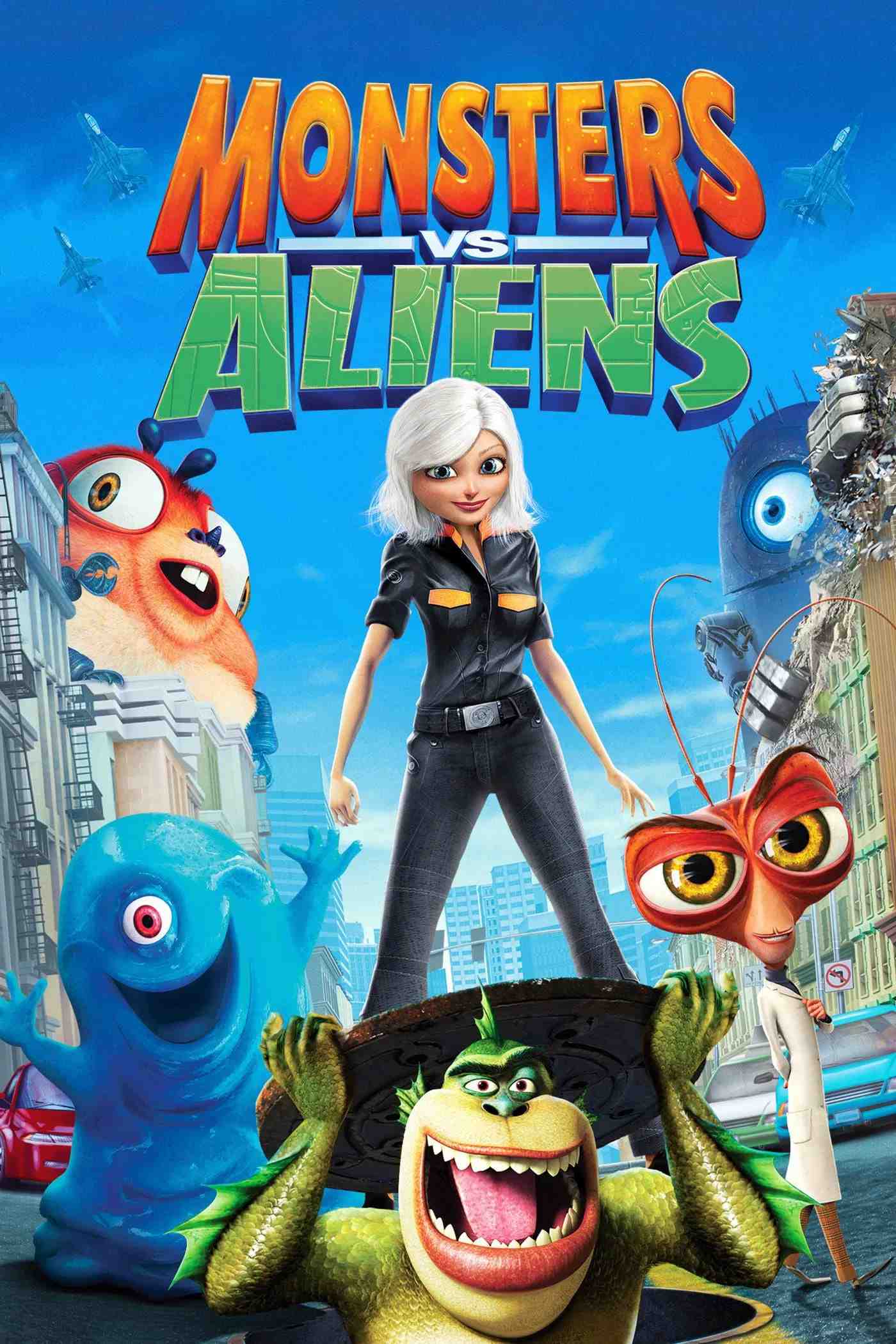 Poster chính thức của phim Phim Hoạt Hình, Phim Gia Đình "Quái Vật Ác Chiến Người Ngoài Hành Tinh" (Monsters vs Aliens - 2009), với sự tham gia của diễn viên Reese Witherspoon và Seth Rogen.