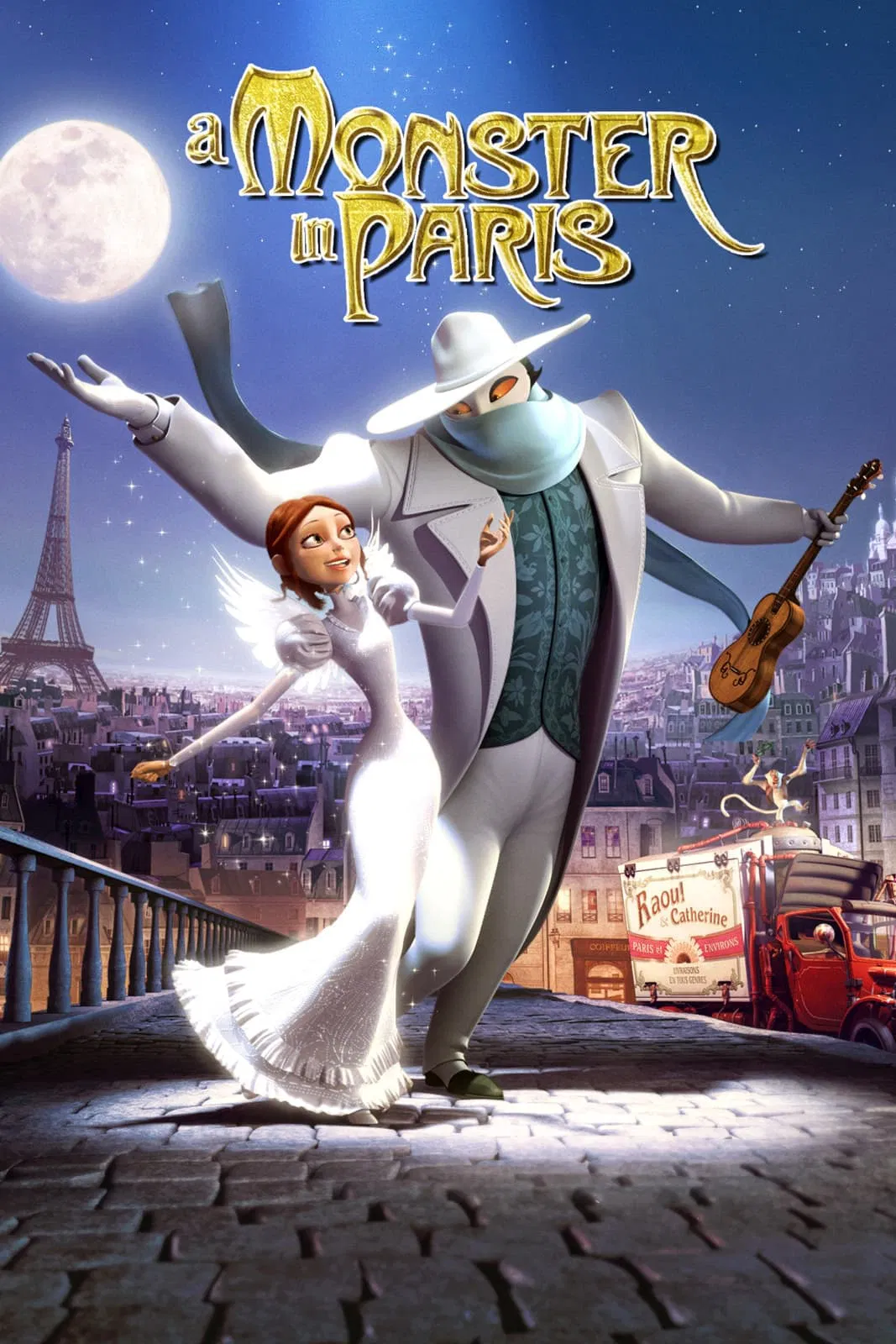 Poster chính thức của phim Phim Phiêu Lưu, Phim Hoạt Hình "Quái Vật Paris" (A Monster in Paris - 2011), với sự tham gia của diễn viên Vanessa Paradis và Matthieu Chedid.