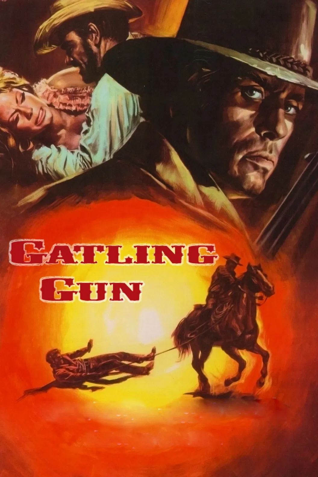 Poster chính thức của phim Phim Hành Động, Phim Lịch Sử "Quel Caldo Maledetto Giorno Di Fuoco" (Gatling Gun - 1968), với sự tham gia của diễn viên Robert Woods và John Ireland.