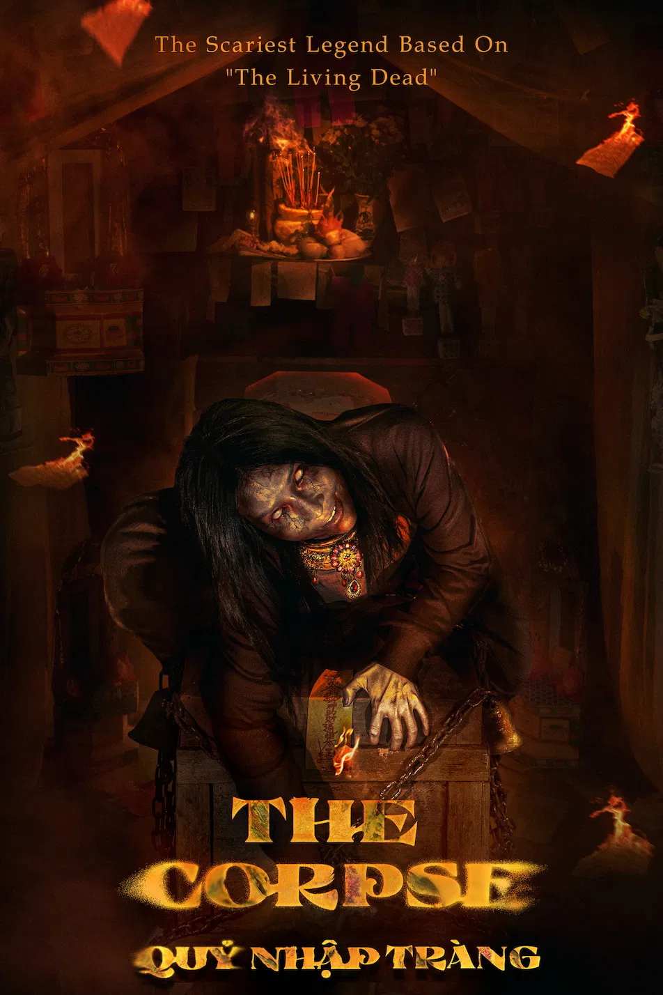 Poster chính thức của phim Phim Kinh Dị, Phim Tâm Lý "Quỷ Nhập Tràng" (The Corpse - 2025), với sự tham gia của diễn viên Ngô Quang Tuấn và Khả Như.