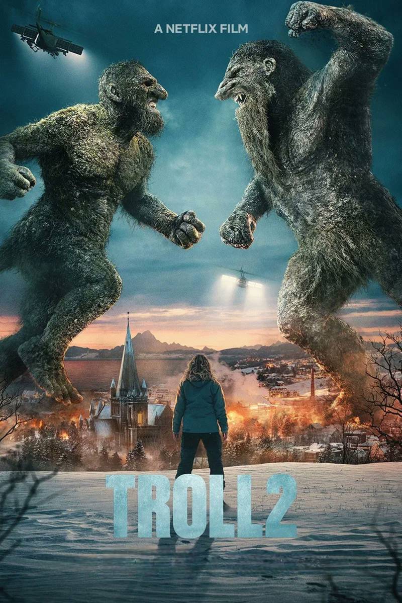 Poster chính thức của phim Phim Hành Động, Phim Giả Tượng "Quỷ Núi Khổng Lồ 2" (Troll 2 - 2025), với sự tham gia của diễn viên Ine Marie Wilmann và Kim S. Falck-Jørgensen.