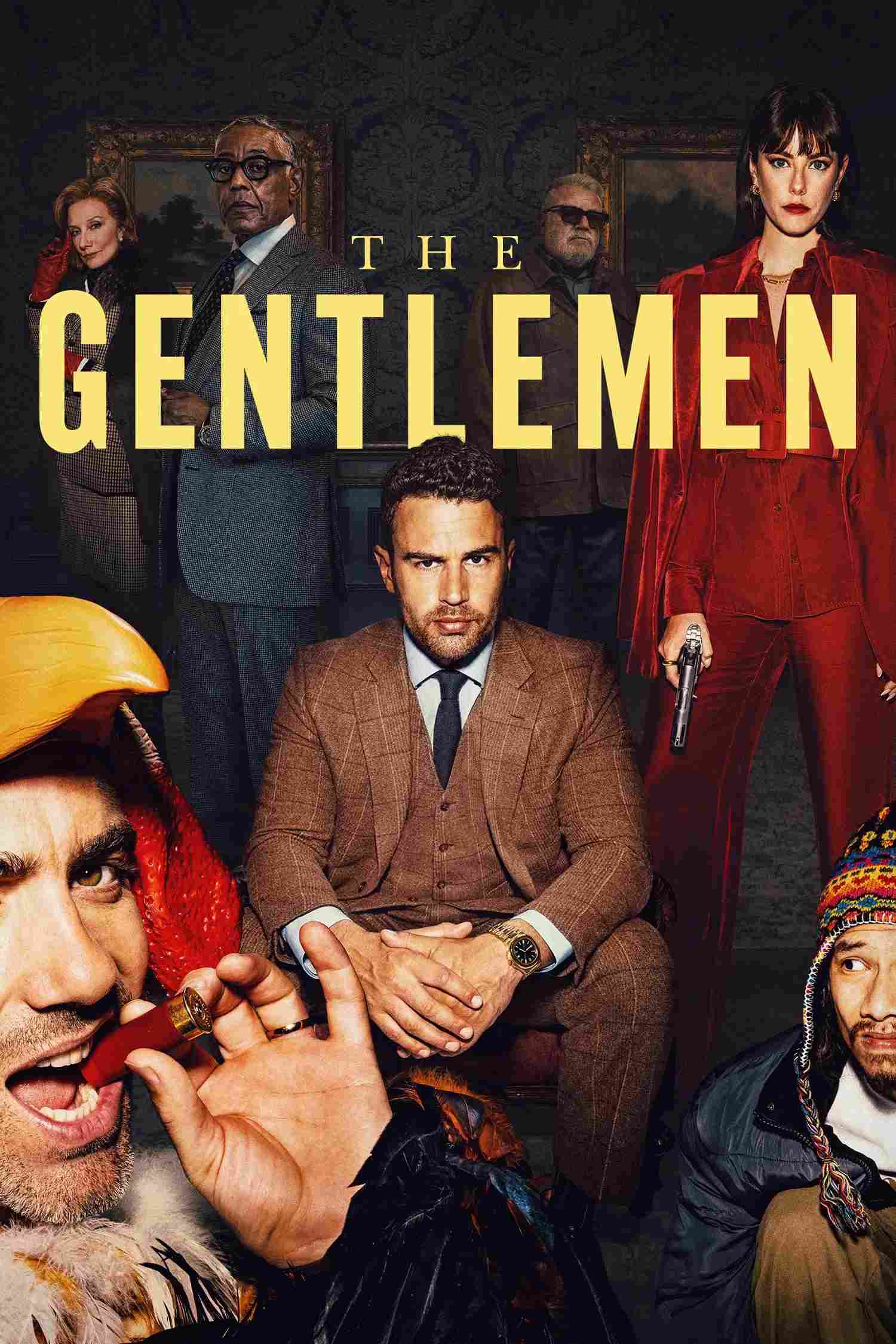 Poster chính thức của phim Phim Hài, Phim Tâm Lý "Quý Ông Thế Giới Ngầm" (The Gentlemen - 2024), với sự tham gia của diễn viên Theo James và Kaya Scodelario.