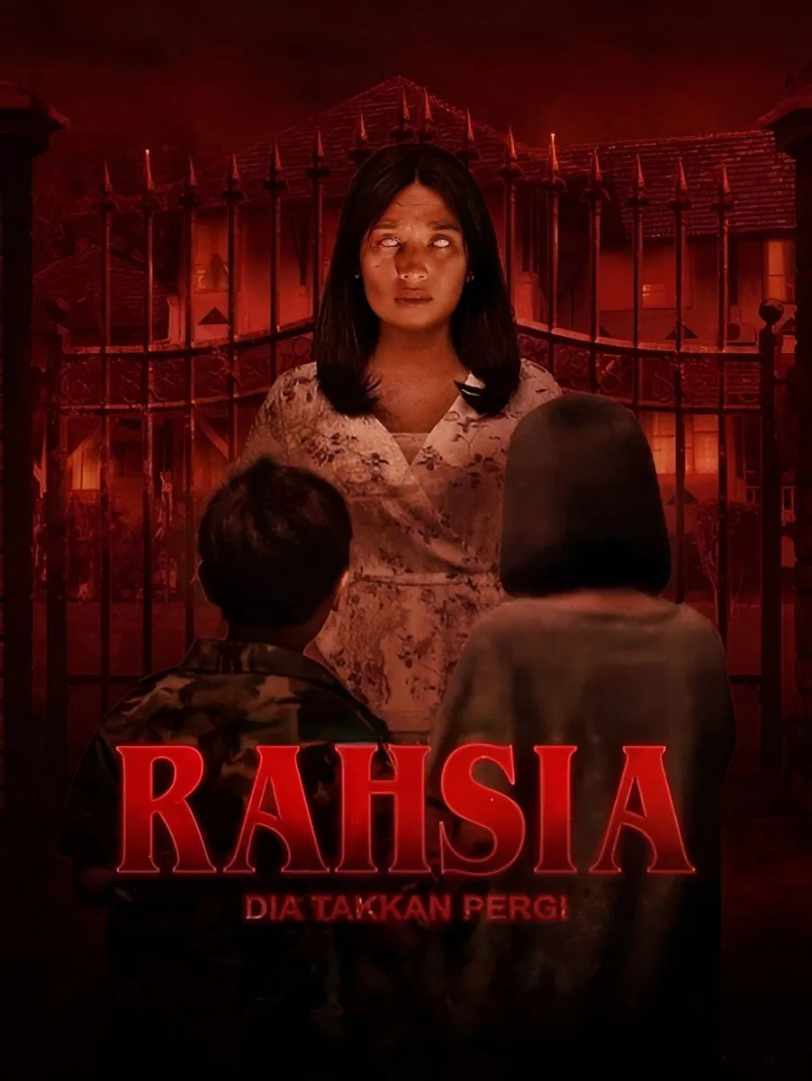 Poster chính thức của phim Phim Tâm Lý, Phim Bí Ẩn "Rahsia: Bí Mật" (Rahsia - 2023), với sự tham gia của diễn viên Nabila Huda và Fikry Ibrahim.