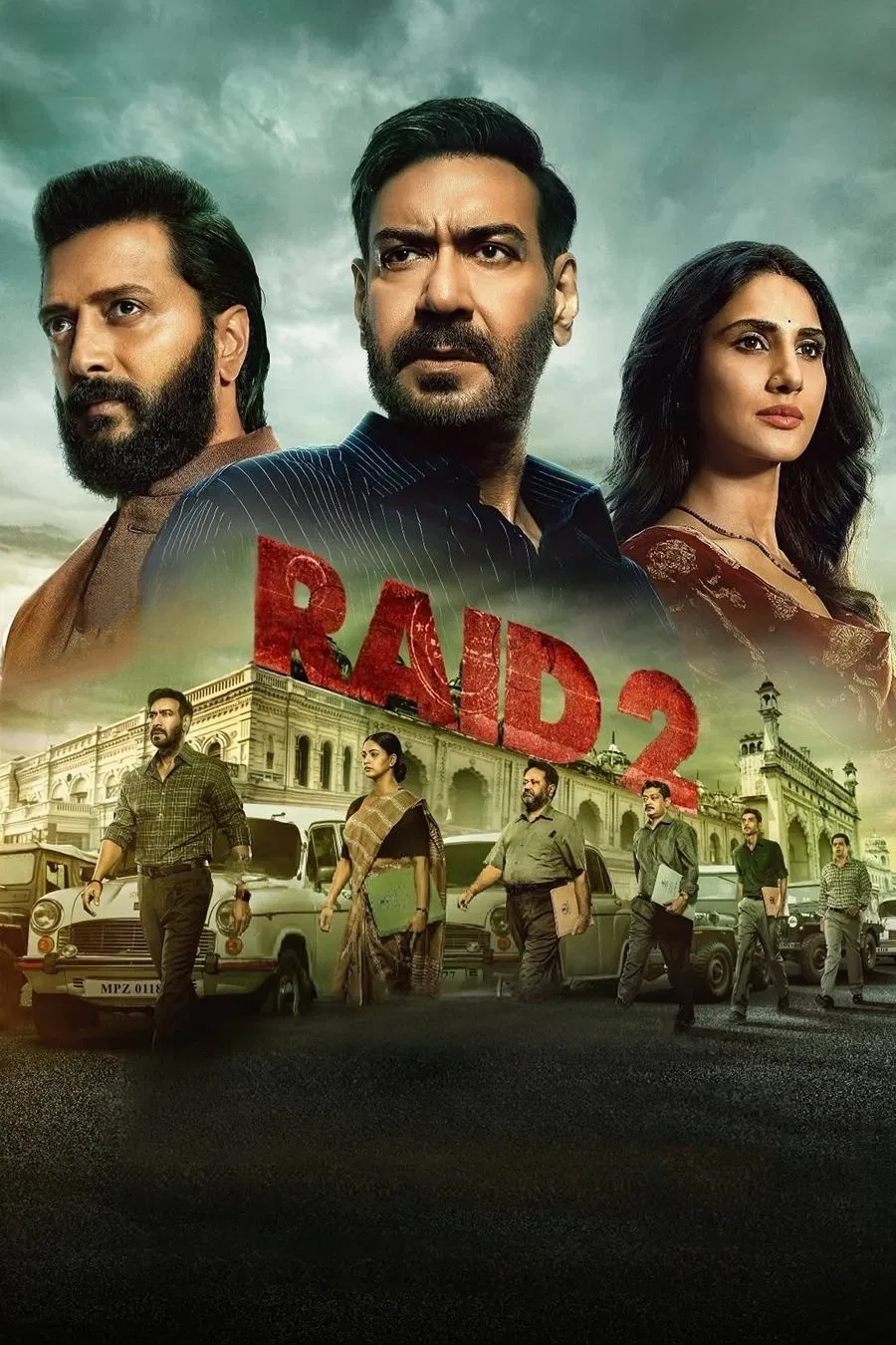 Poster chính thức của phim Phim Hình Sự, Phim Tâm Lý "Raid 2" (Raid 2 - 2025), với sự tham gia của diễn viên Ajay Devgn và Riteish Deshmukh.
