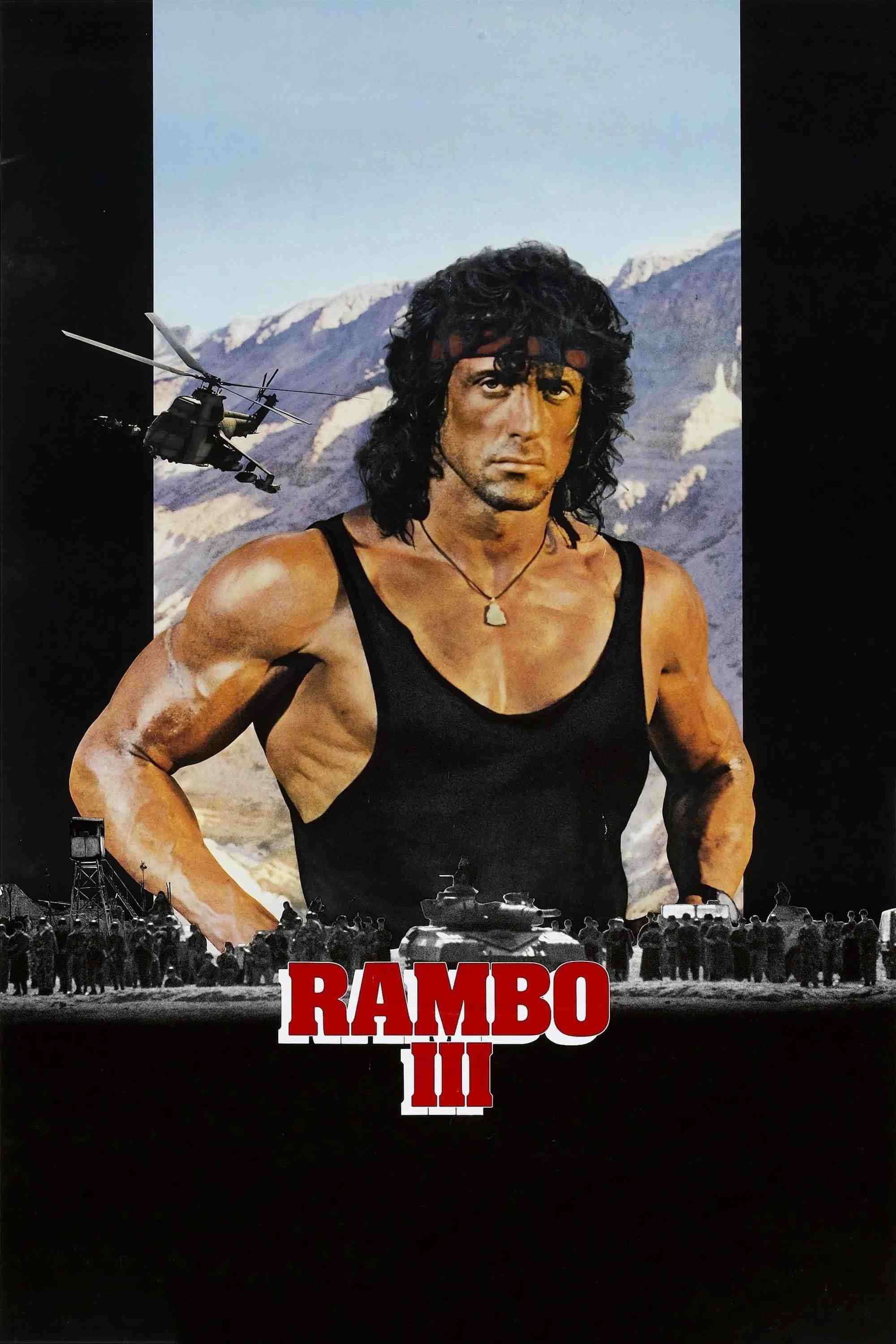 Poster chính thức của phim Phim Hành Động, Phim Phiêu Lưu "Rambo 3: Gác Kiếm Không Thành" (Rambo III - 1988), với sự tham gia của diễn viên Sylvester Stallone và Richard Crenna.