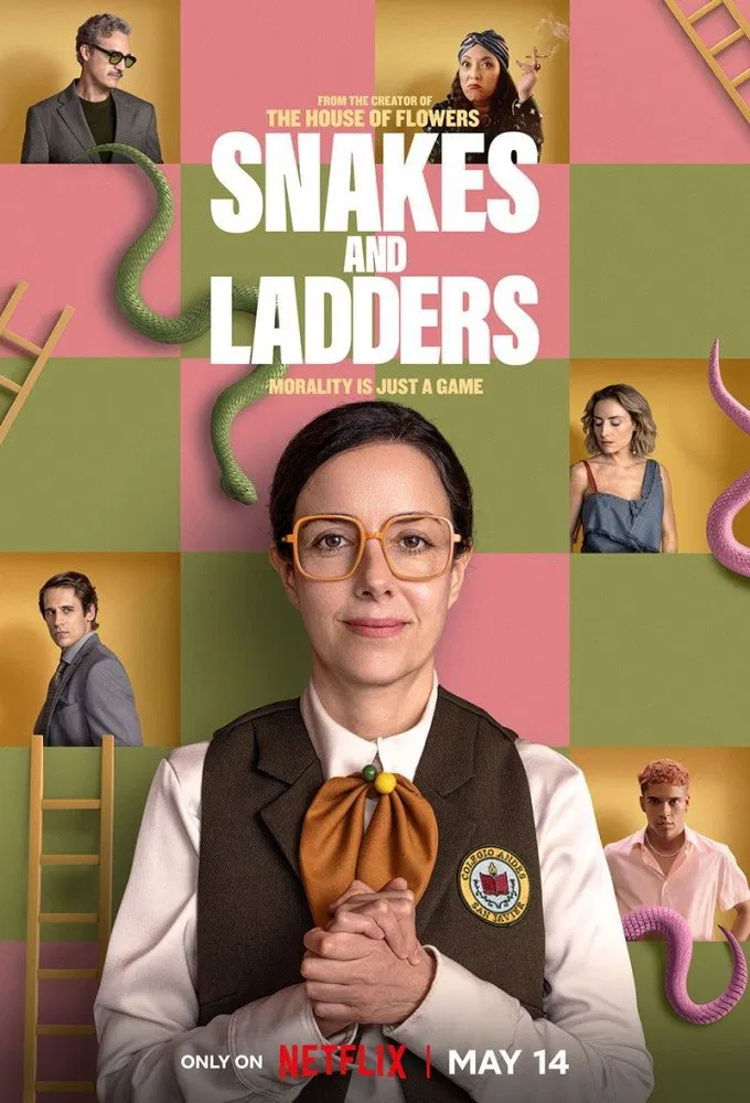 Poster chính thức của phim Phim Hài, Phim Tâm Lý "Rắn Và Thang" (Snakes and Ladders - 2025), với sự tham gia của diễn viên Cecilia Suárez và Juan Pablo Medina.