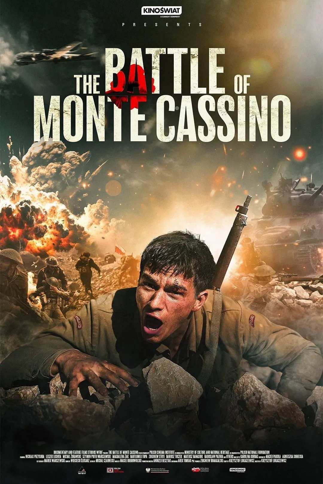 Poster chính thức của phim Phim Tâm Lý, Phim Lịch Sử "Red Poppies" (The Battle of Monte Cassino - 2024), với sự tham gia của diễn viên Leszek Lichota và Michał Żurawski.