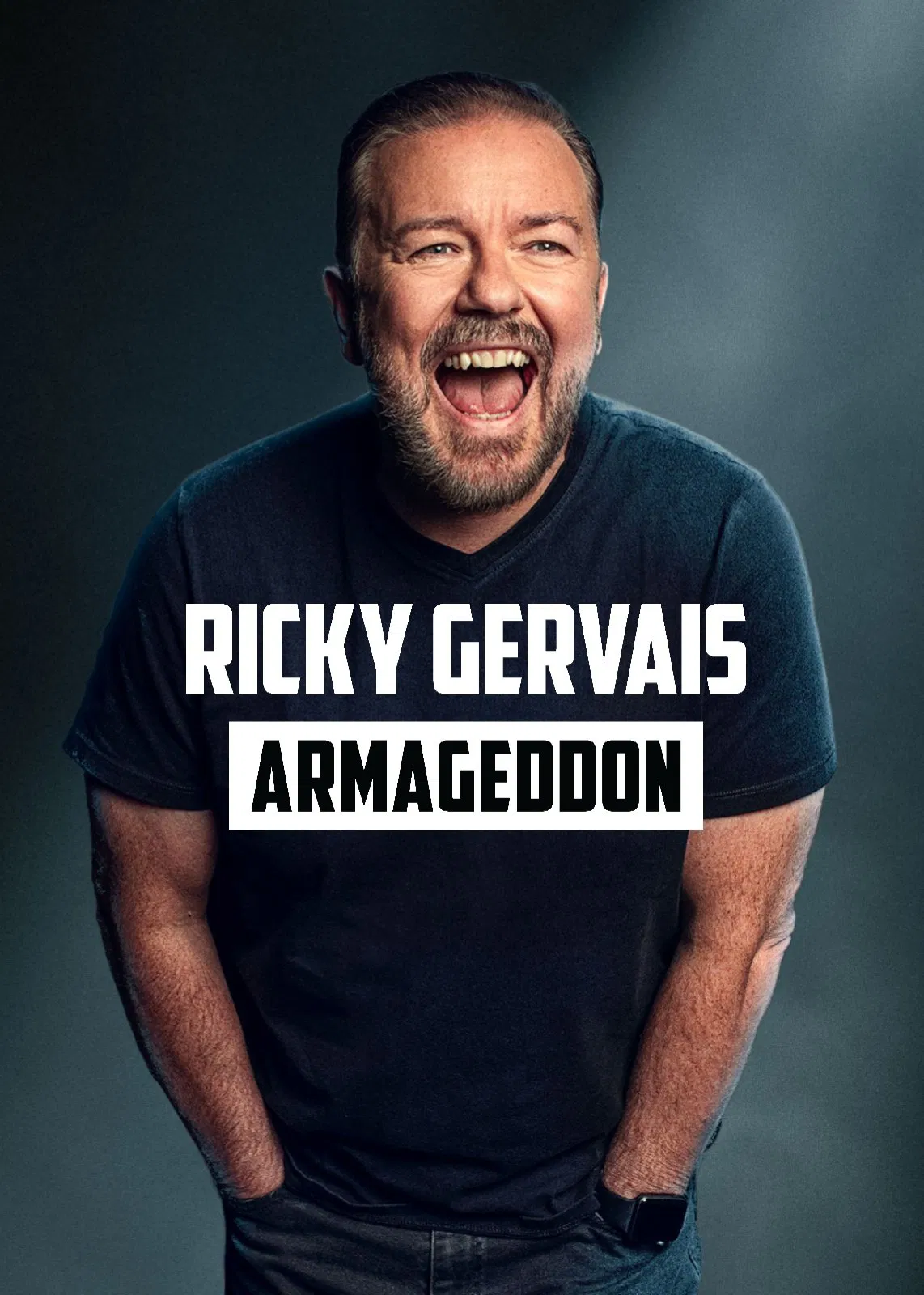 Poster chính thức của phim Phim Hài "Ricky Gervais: Armageddon" (Ricky Gervais: Armageddon - 2023), với sự tham gia của diễn viên Ricky Gervais.