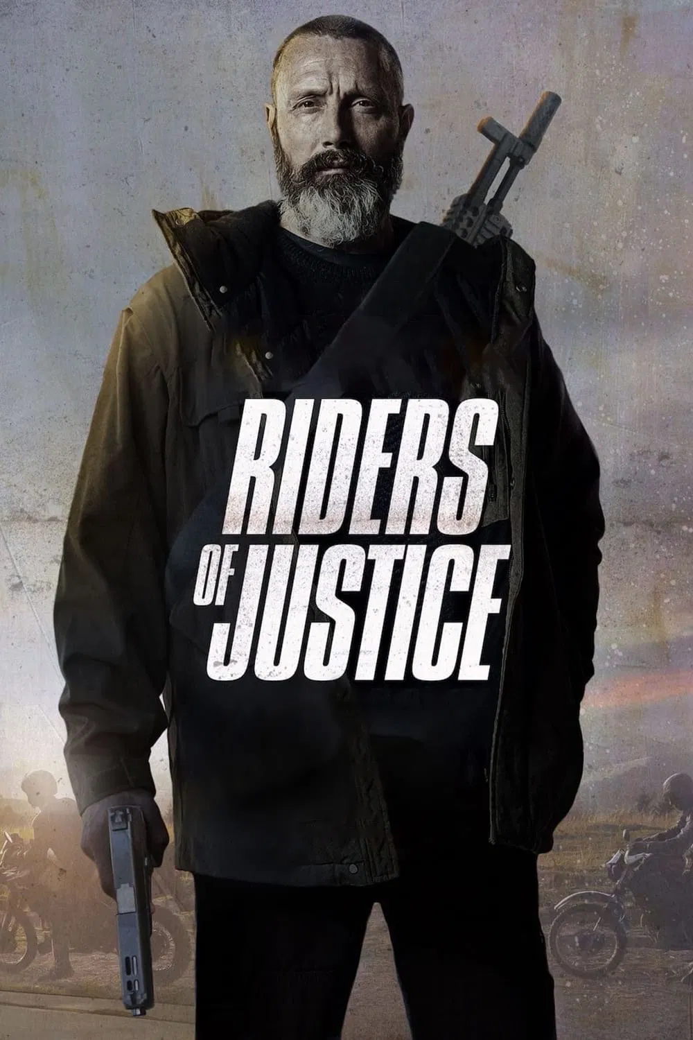 Poster chính thức của phim Phim Hành Động, Phim Hài "Riders of Justice" (Riders of Justice - 2020), với sự tham gia của diễn viên Mads Mikkelsen và Nikolaj Lie Kaas.