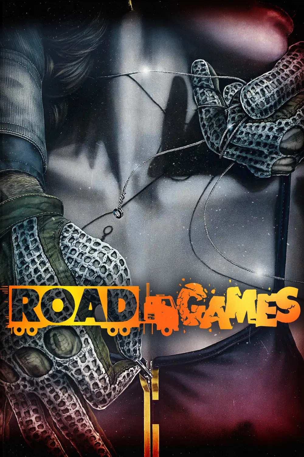 Poster chính thức của phim Phim Bí Ẩn, Phim Giật Gân "Roadgames" (Roadgames - 1981), với sự tham gia của diễn viên Stacy Keach và Jamie Lee Curtis.