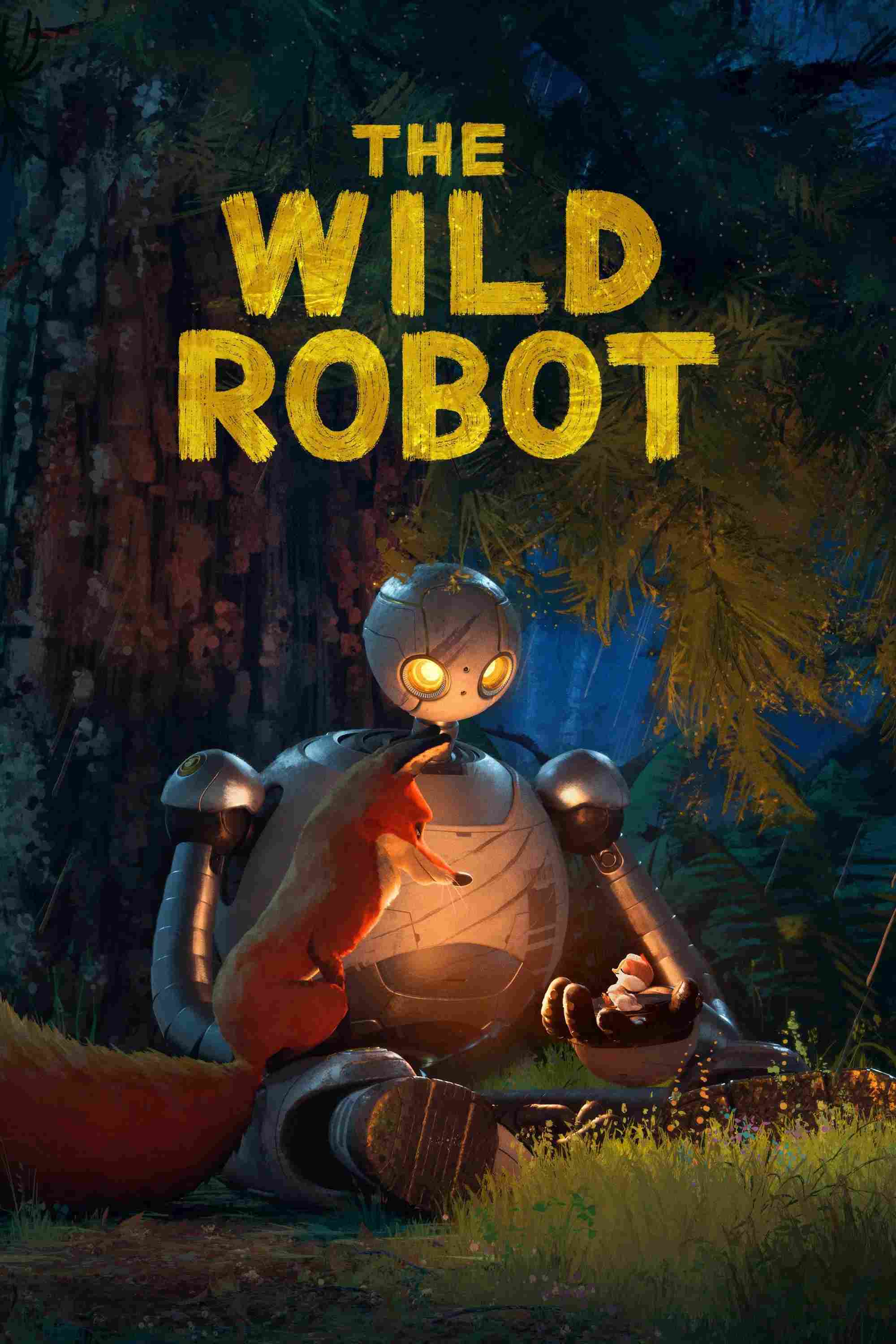 Poster chính thức của phim Phim Hoạt Hình, Phim Viễn Tưởng "Robot Hoang Dã" (The Wild Robot - 2024), với sự tham gia của diễn viên Lupita Nyong'o và Pedro Pascal.