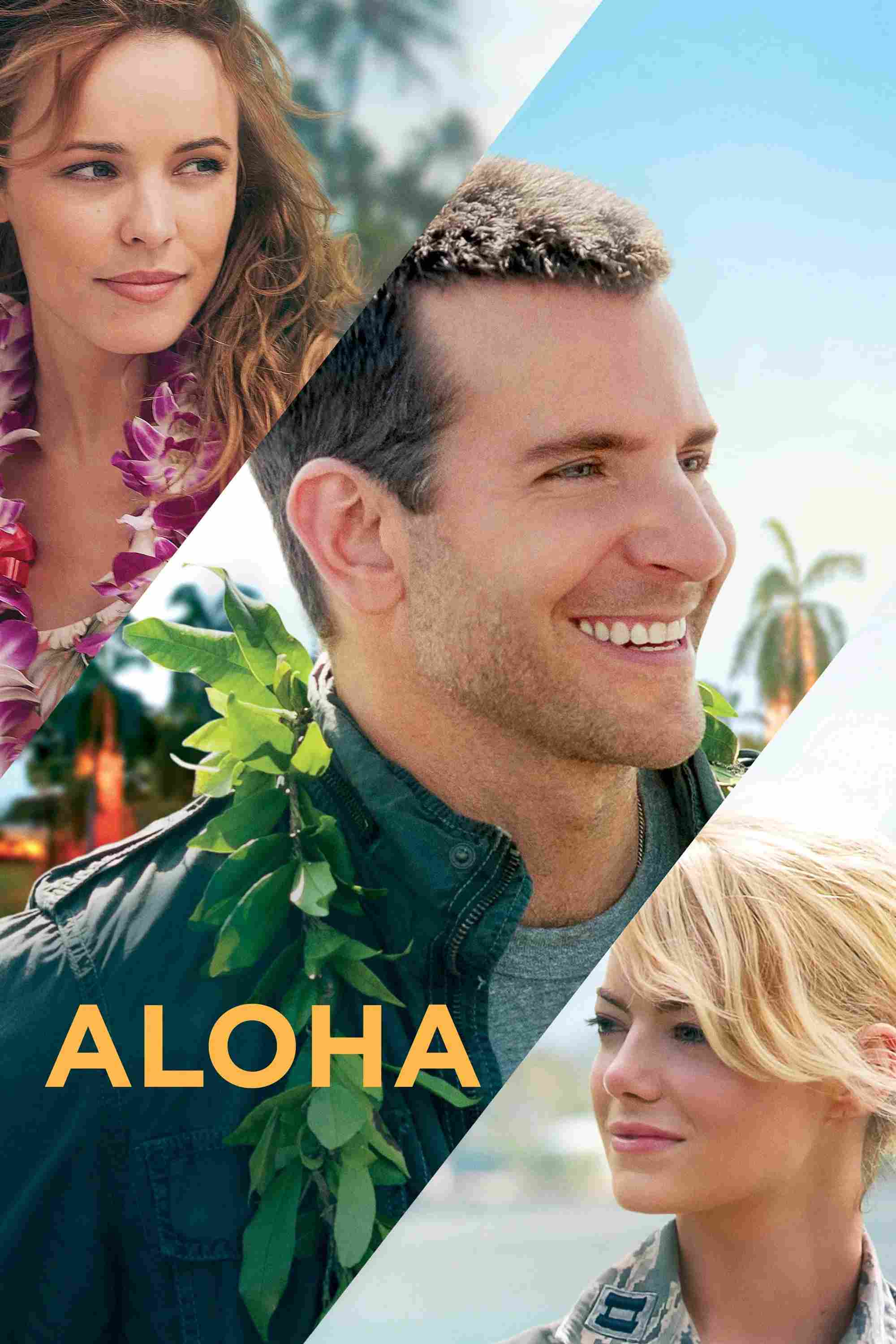 Poster chính thức của phim Phim Tâm Lý, Phim Hài "Rơi Vào Lưới Tình" (Aloha - 2015), với sự tham gia của diễn viên Bradley Cooper và Emma Stone.