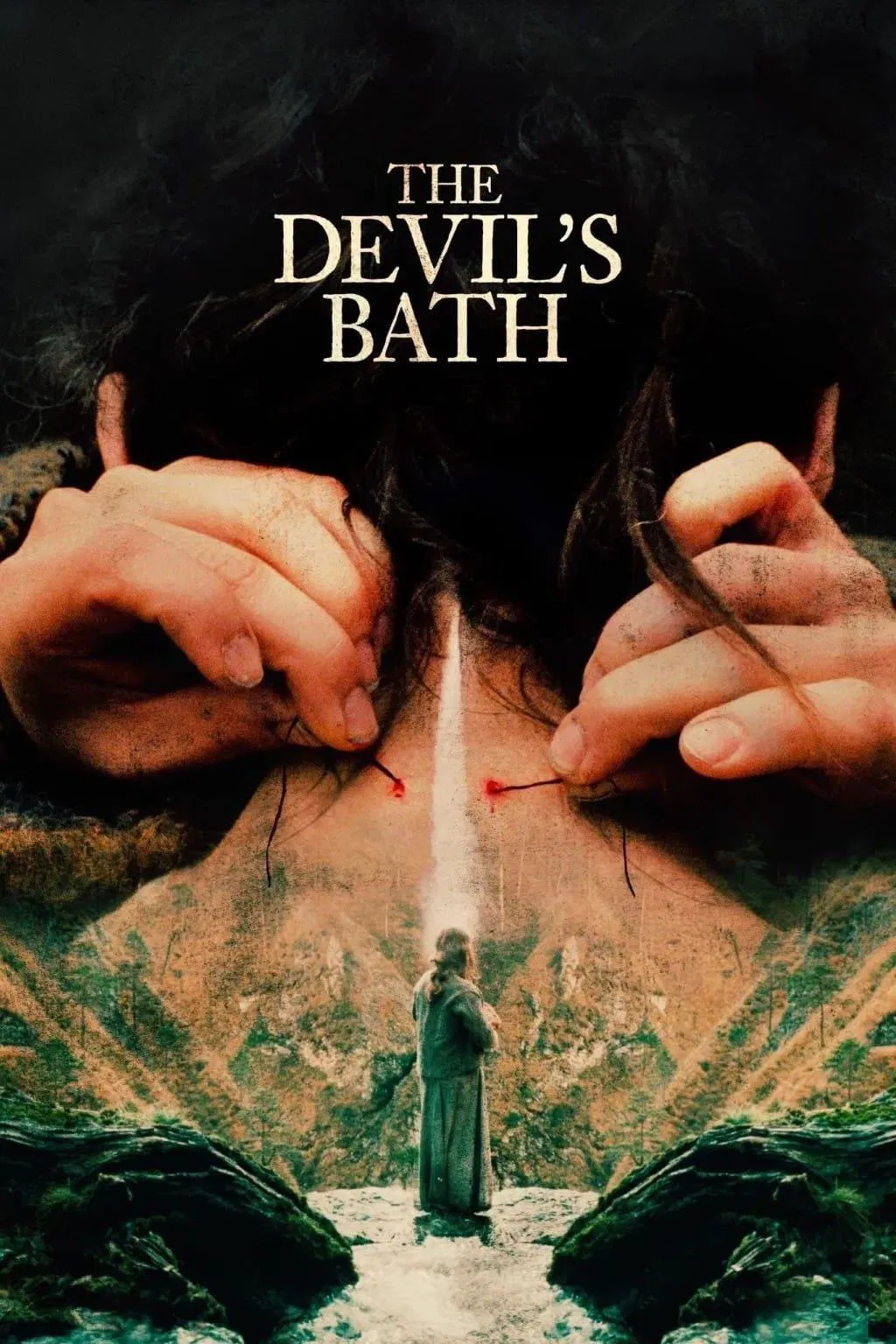 Poster chính thức của phim Phim Tâm Lý, Phim Bí Ẩn "Rửa Tội Cho Quỷ" (The Devil's Bath - 2024), với sự tham gia của diễn viên Anja Plaschg và Maria Hofstätter.