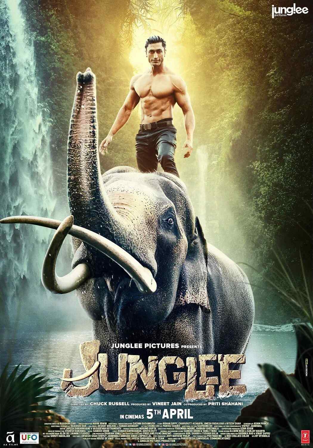 Poster chính thức của phim Phim Hành Động, Phim Phiêu Lưu "Rừng Xanh" (Junglee - 2019), với sự tham gia của diễn viên Vidyut Jammwal và Pooja Sawant.
