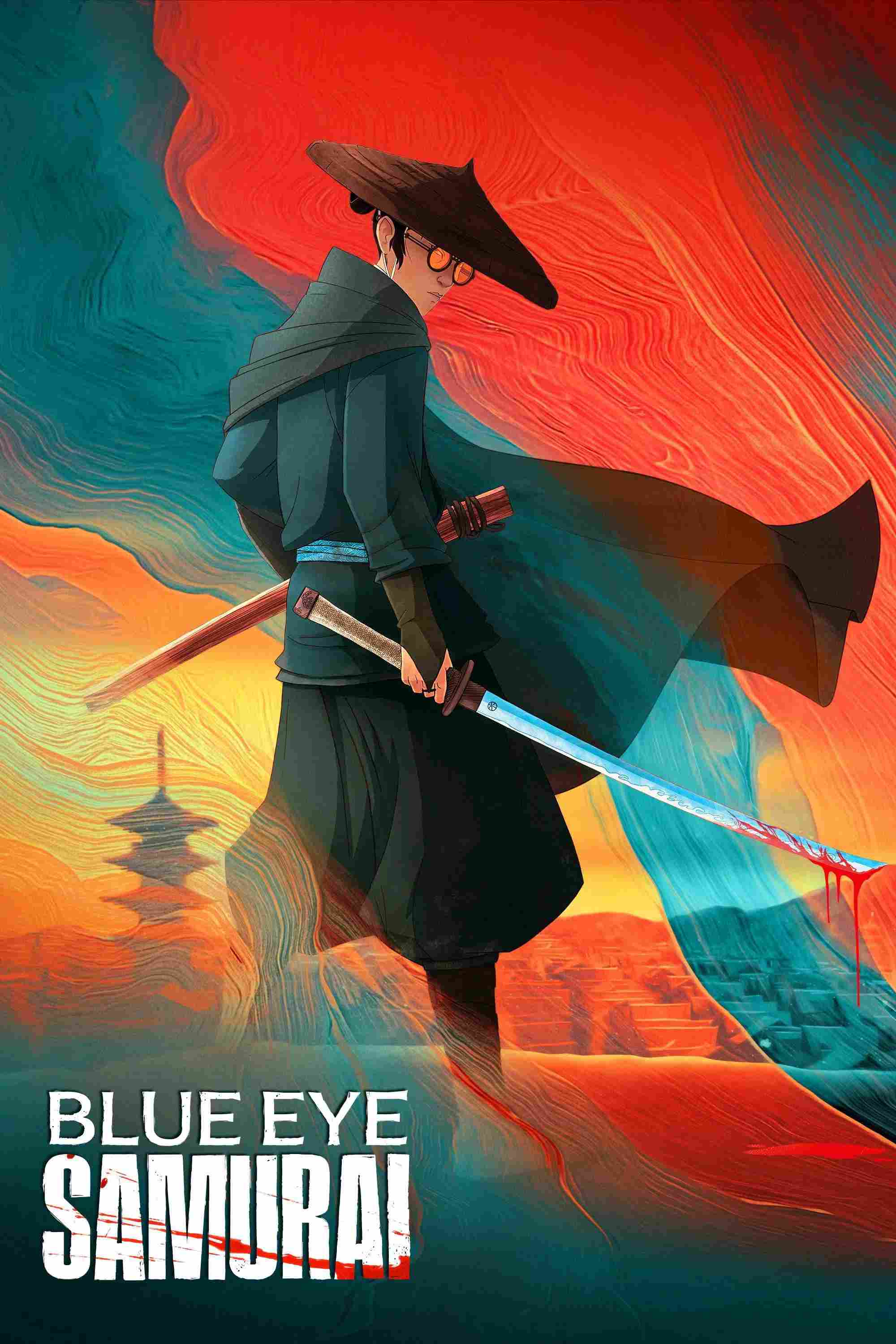 Poster chính thức của phim Phim Hành Động & Phiêu Lưu, Phim Hoạt Hình "Samurai Mắt Xanh" (BLUE EYE SAMURAI - 2023), với sự tham gia của diễn viên Maya Erskine và George Takei.